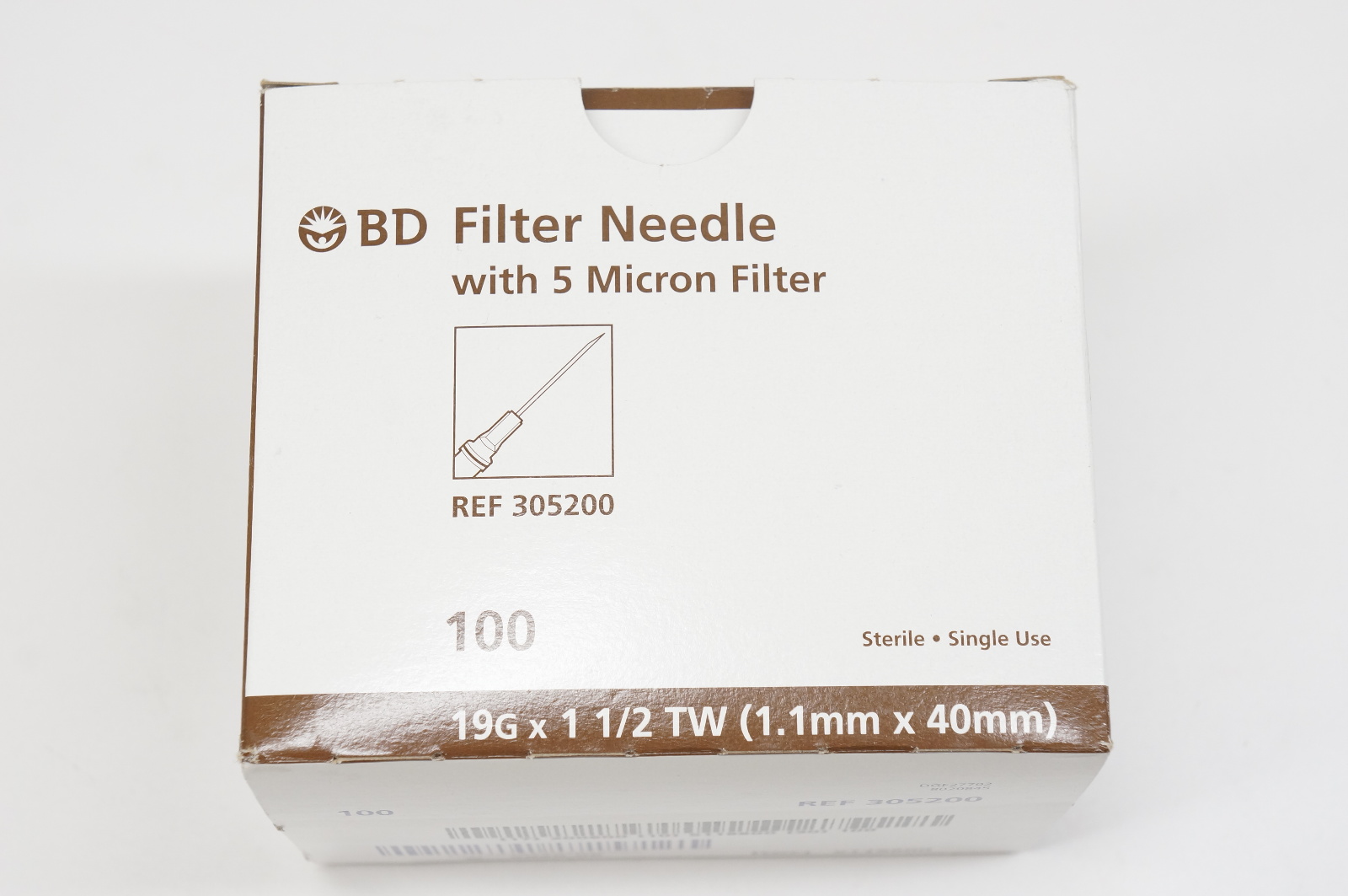 BD 305200 Filter Ndle with 5 Micron Filter 19G x 1-1/2 TW - Box of 100