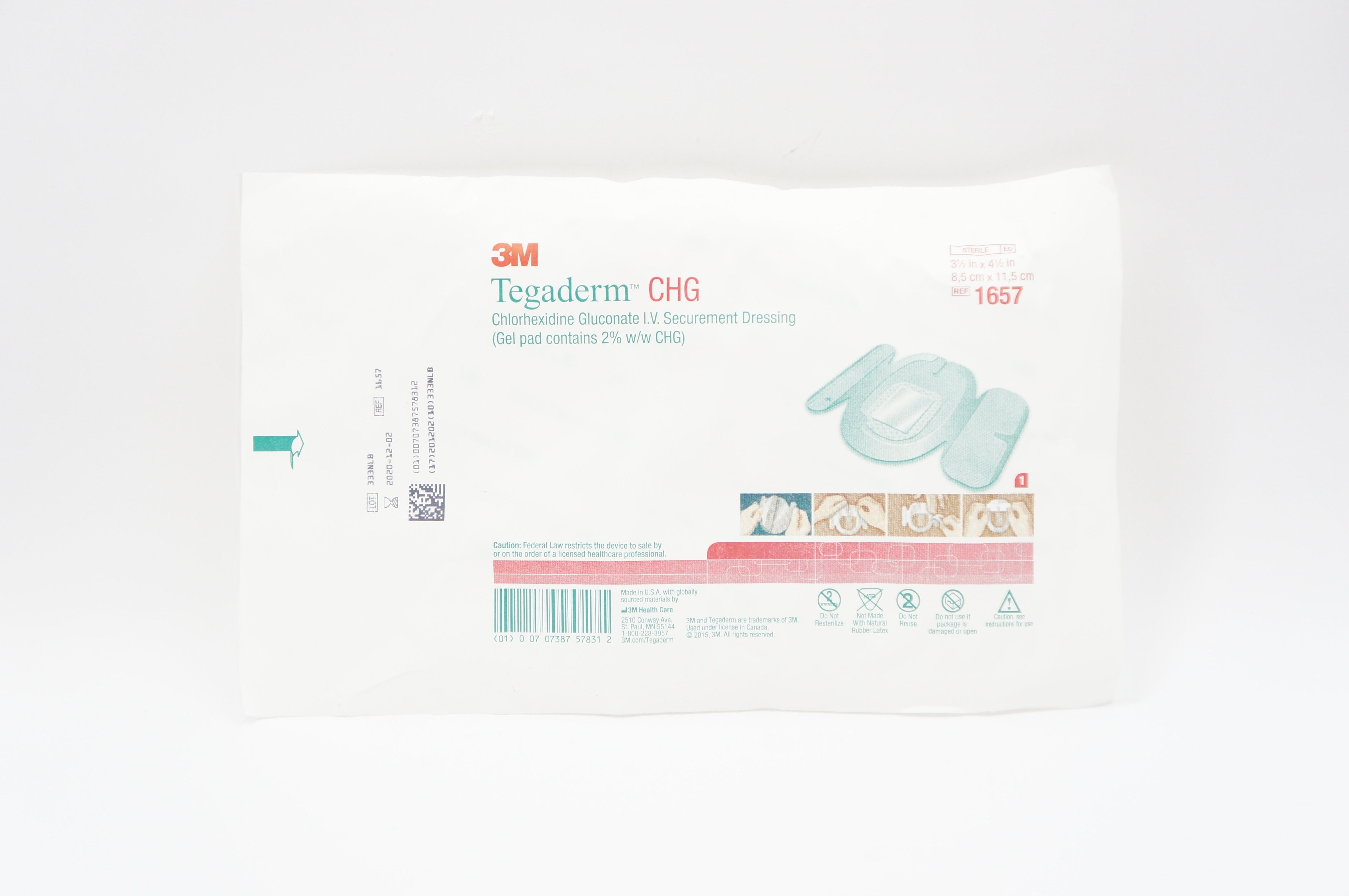 3M 1657 CHG Chlorhexidine Gluconate I.V. Securement Dressing 3-1/2 x 4-1/2in.(x)