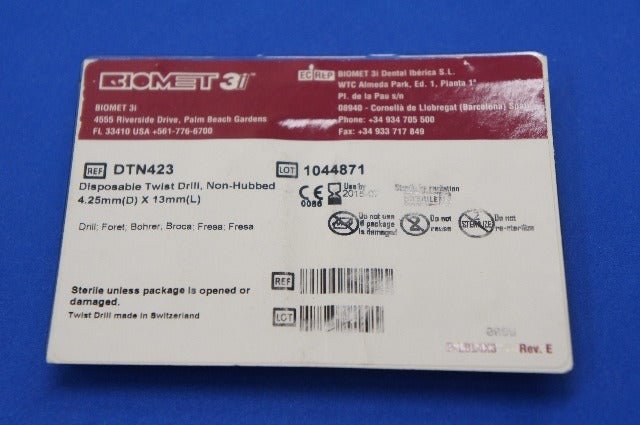 Biomet DTN423 Disposable Twist Drill, Non-Hubbed 4.25mm x 13mm (x)