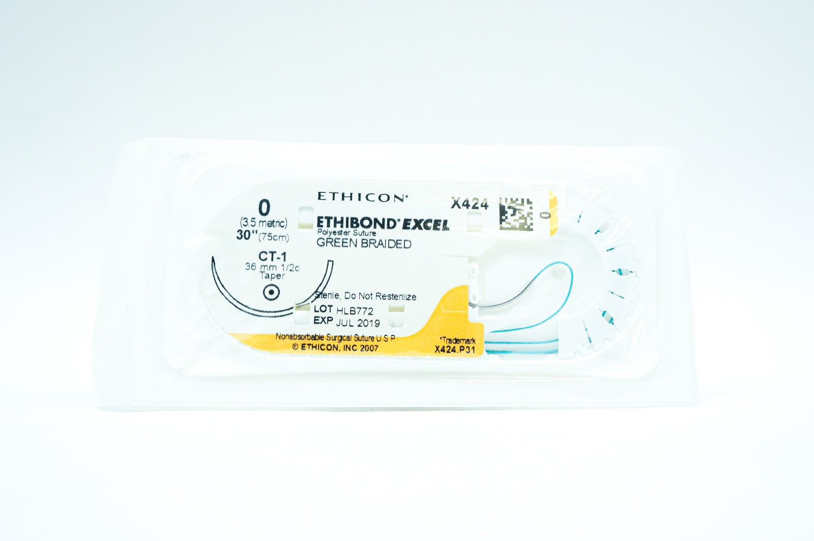 Ethicon X424 0 ETHIBOND EXCEL, CT-1, 36mm 1/2c Taper, 30inch (x) - Lot of 28