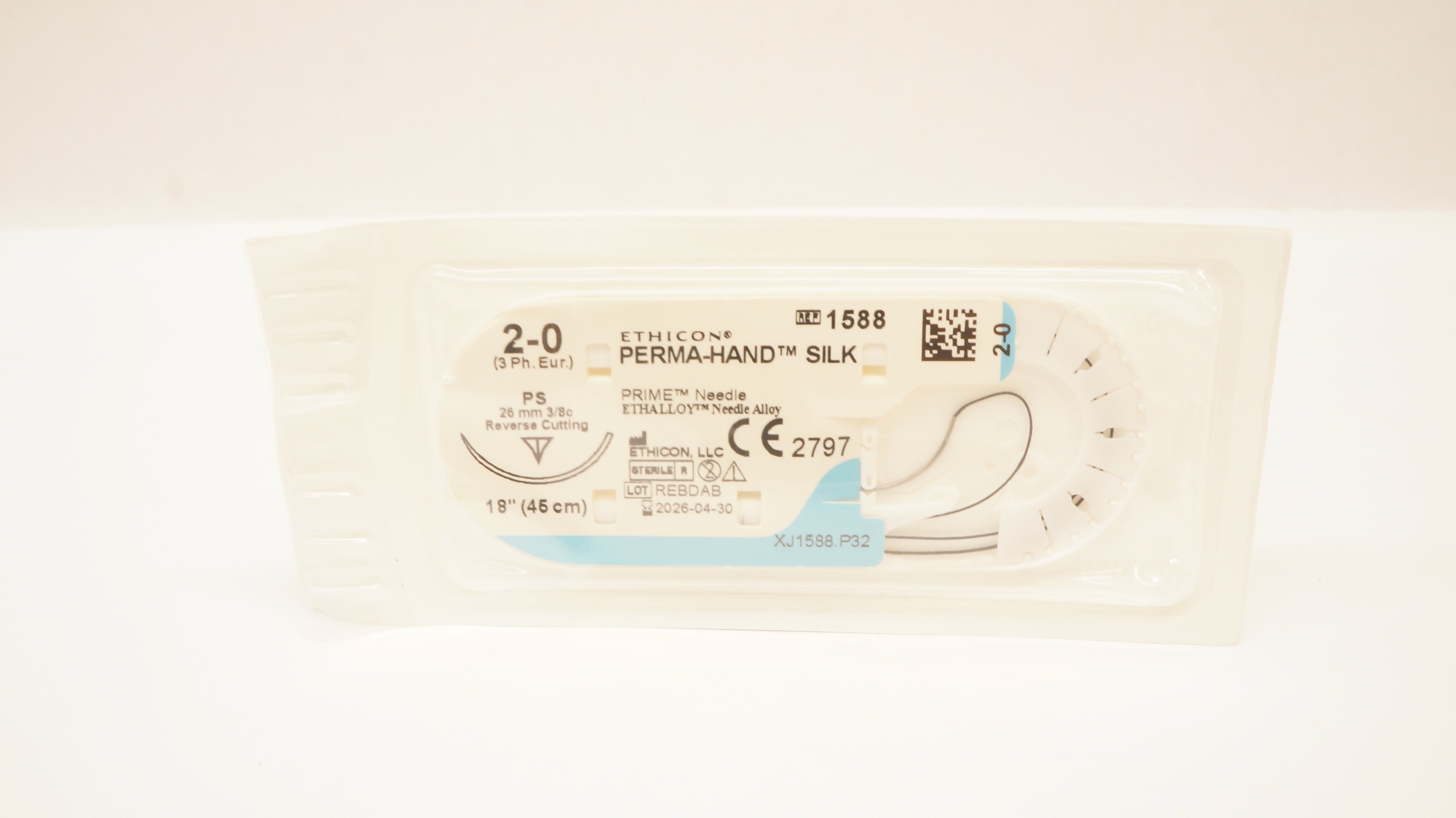 Ethicon 1588 2-0 PERMA-HAND SILK Stre PS 26mm 3/8c Reverse Cutting, 18inch
