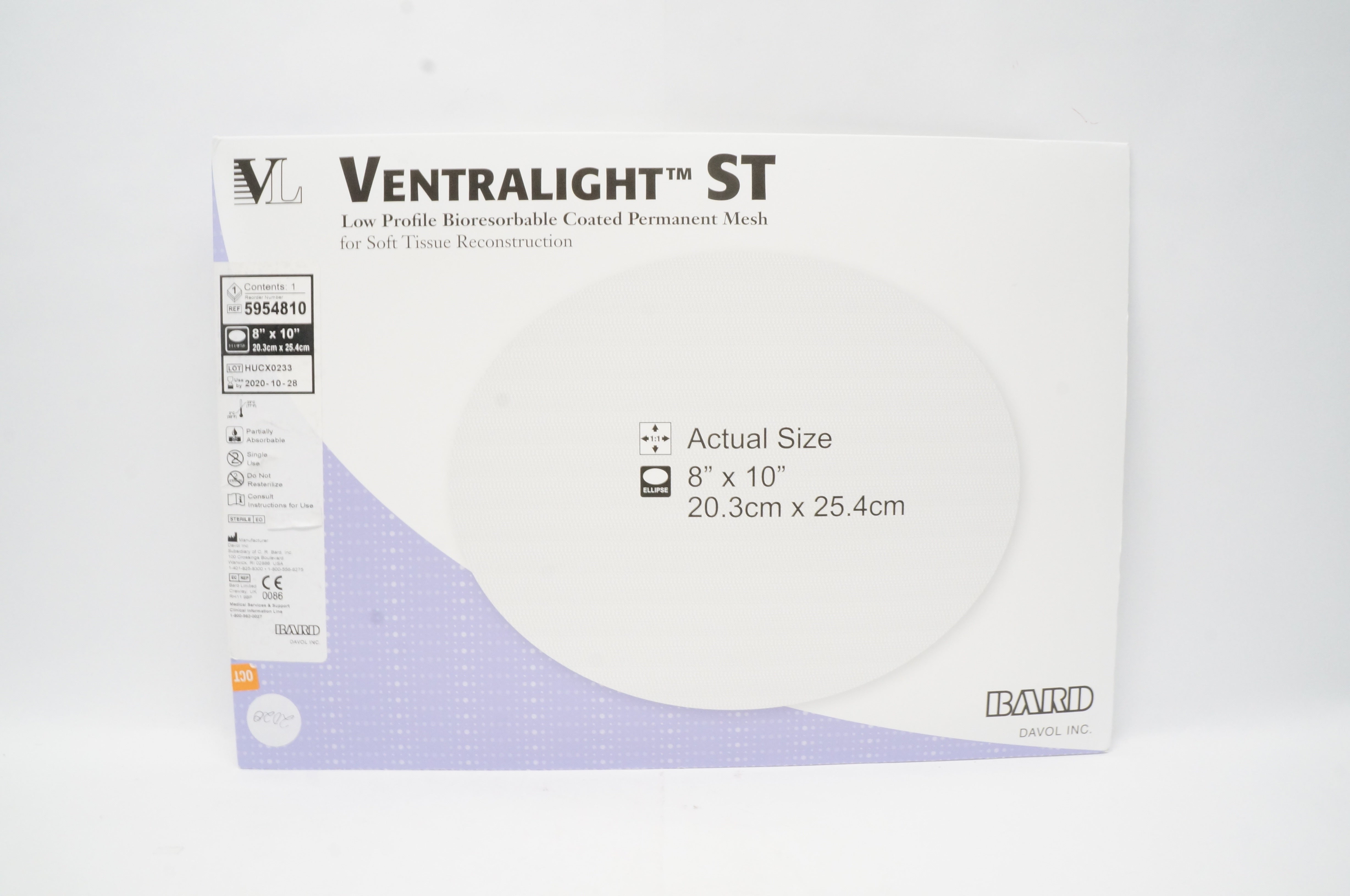 Bard 5954810 Ventralight ST Low Bioserbable Permament Mesh 8inch x 10inch (x)