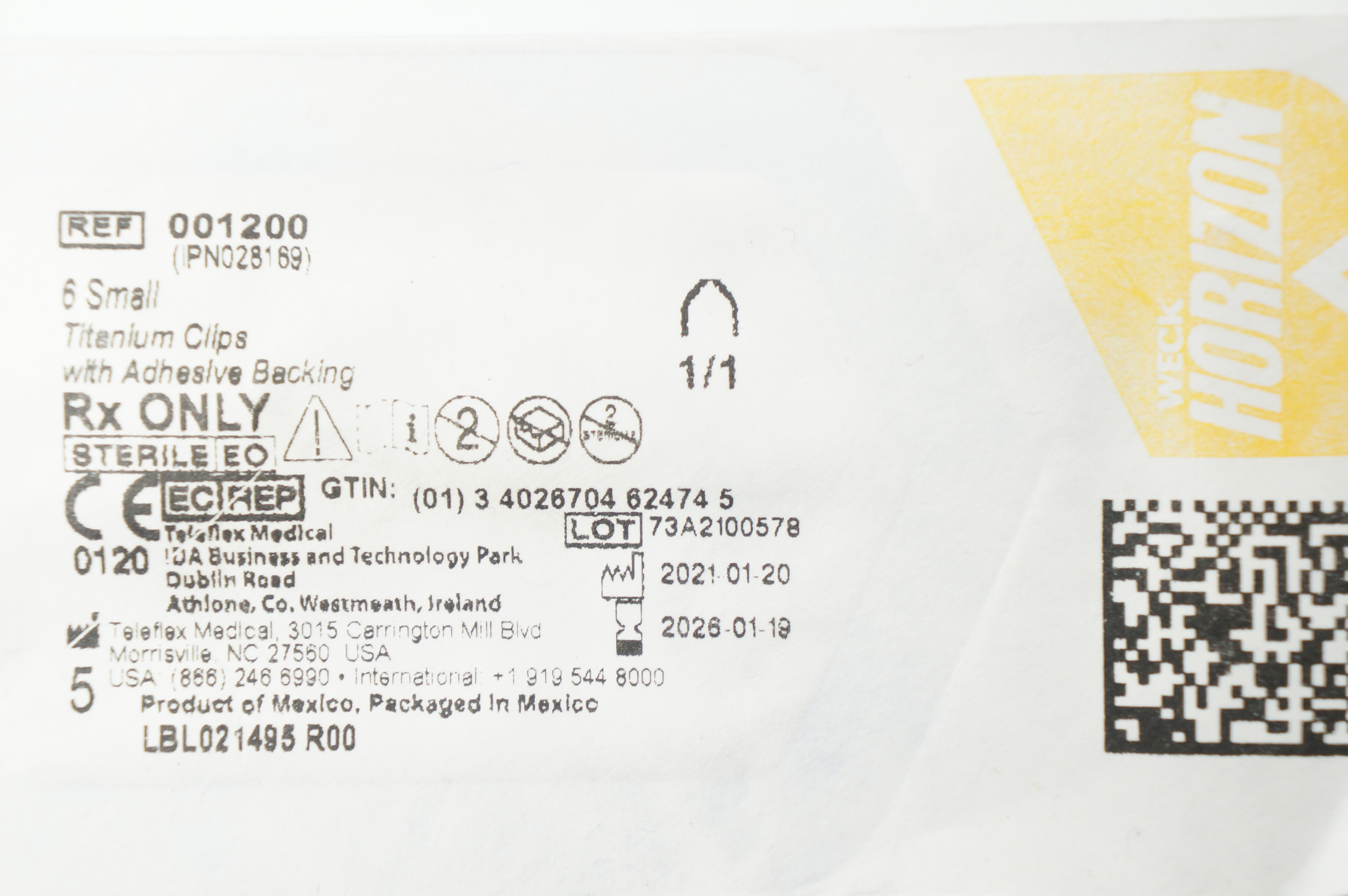 Teleflex 001200 Weck Horizon 6 Small Titanium Clips with Adhesive Backing