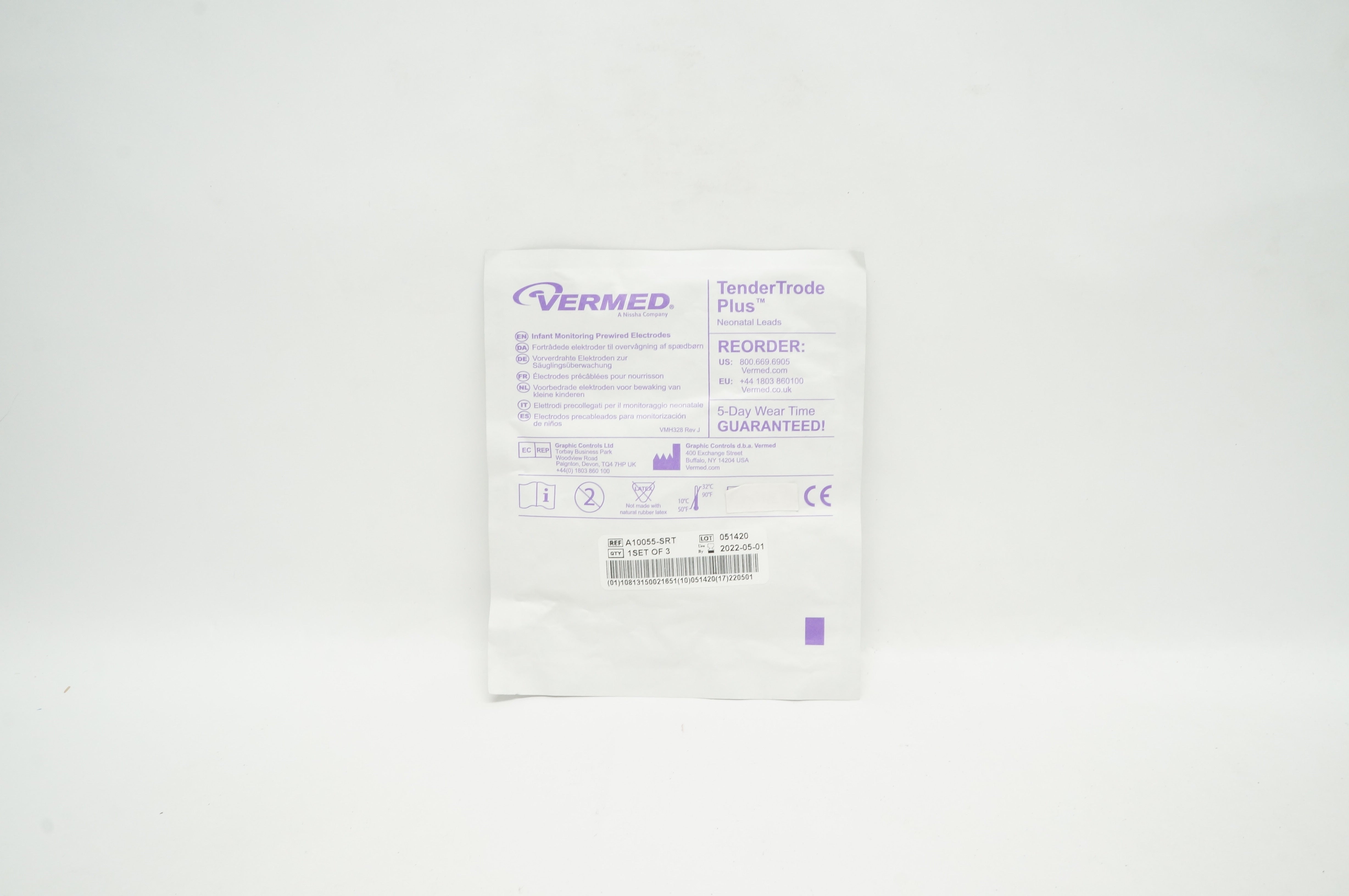 Vermed A10055-SRT Tender Trode Plus Infant Monitoring Prewired Electrodes