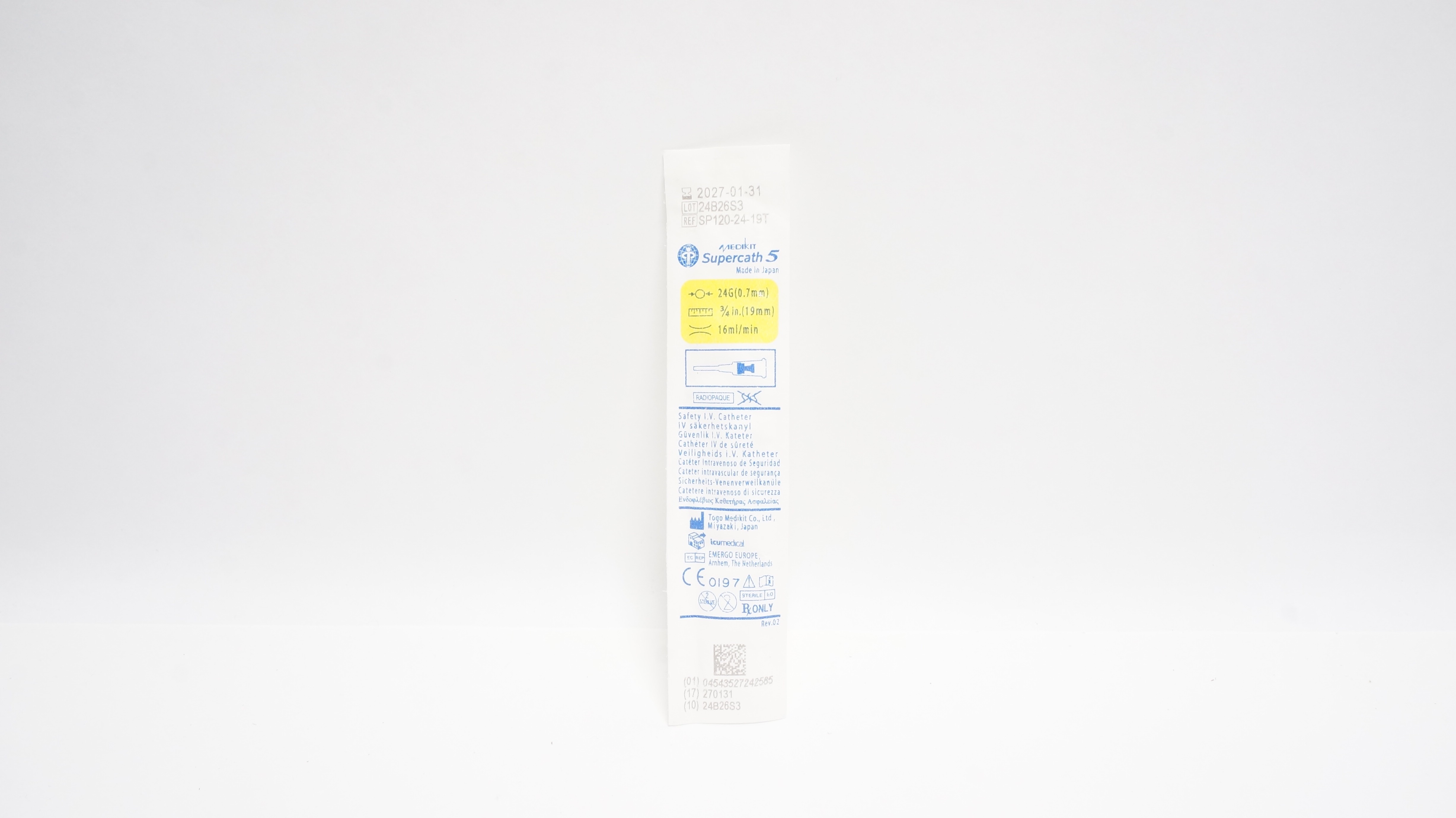 ICU Medical SP120-24-19T Supercath 5 Safety IV Cath. 24G x 3/4inch