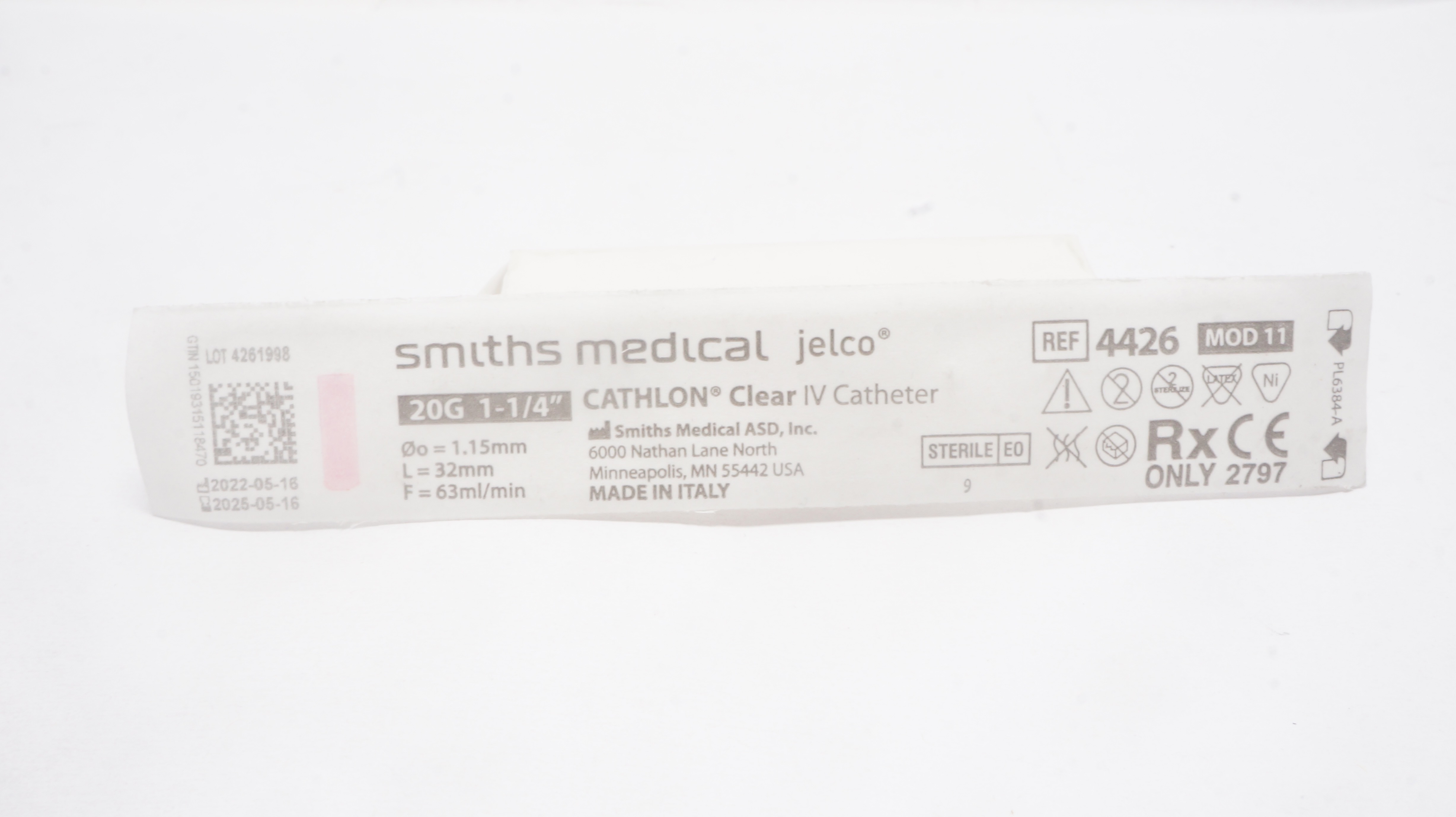 Smiths Medical 4426 Jelco Cathlon Clear IV Cath. 20G x 1 1/4inch