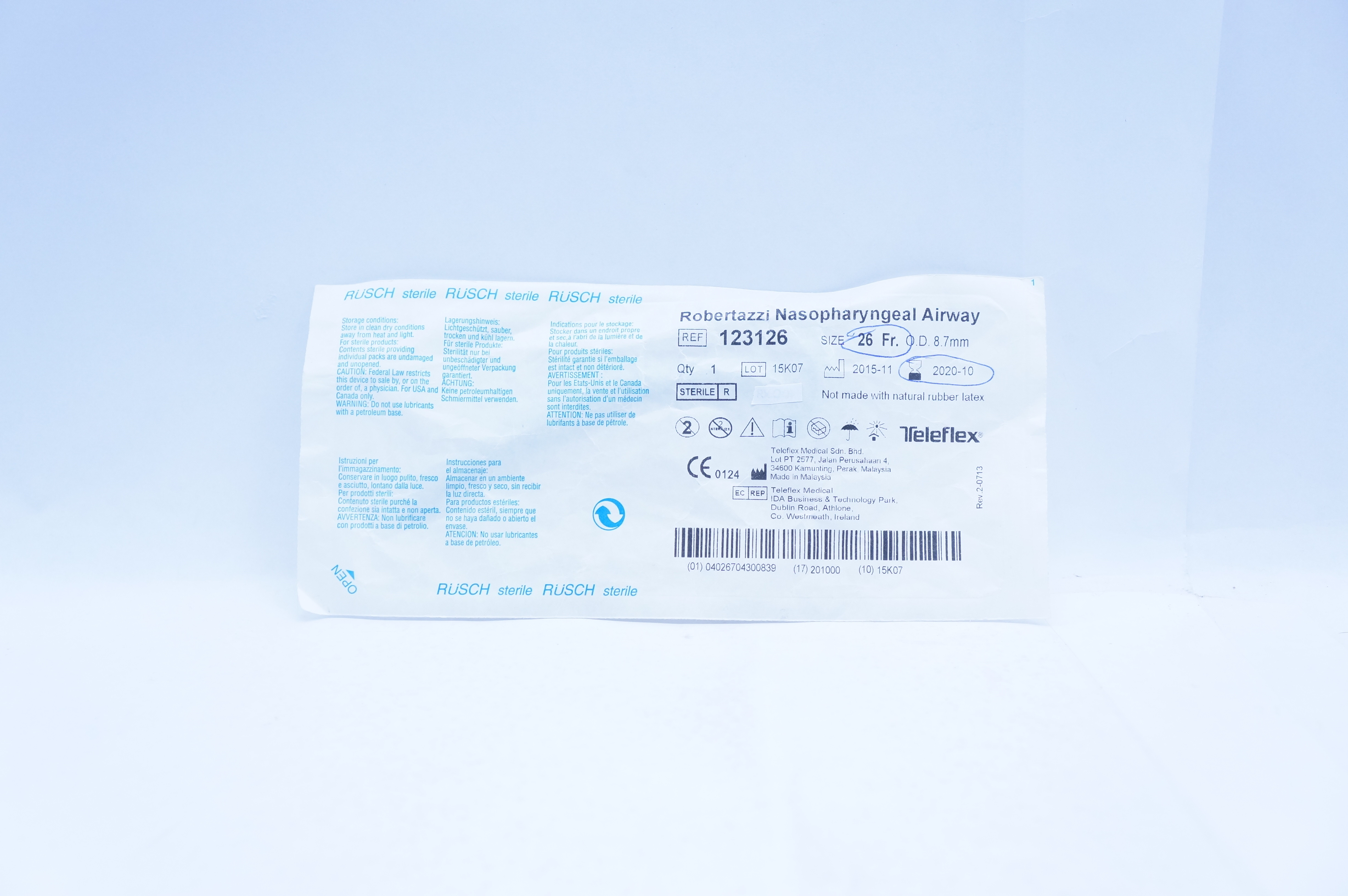 Teleflex 123126 Robertazzi Nasopharyngeal Airway 26Fr x 8.7mm (x)