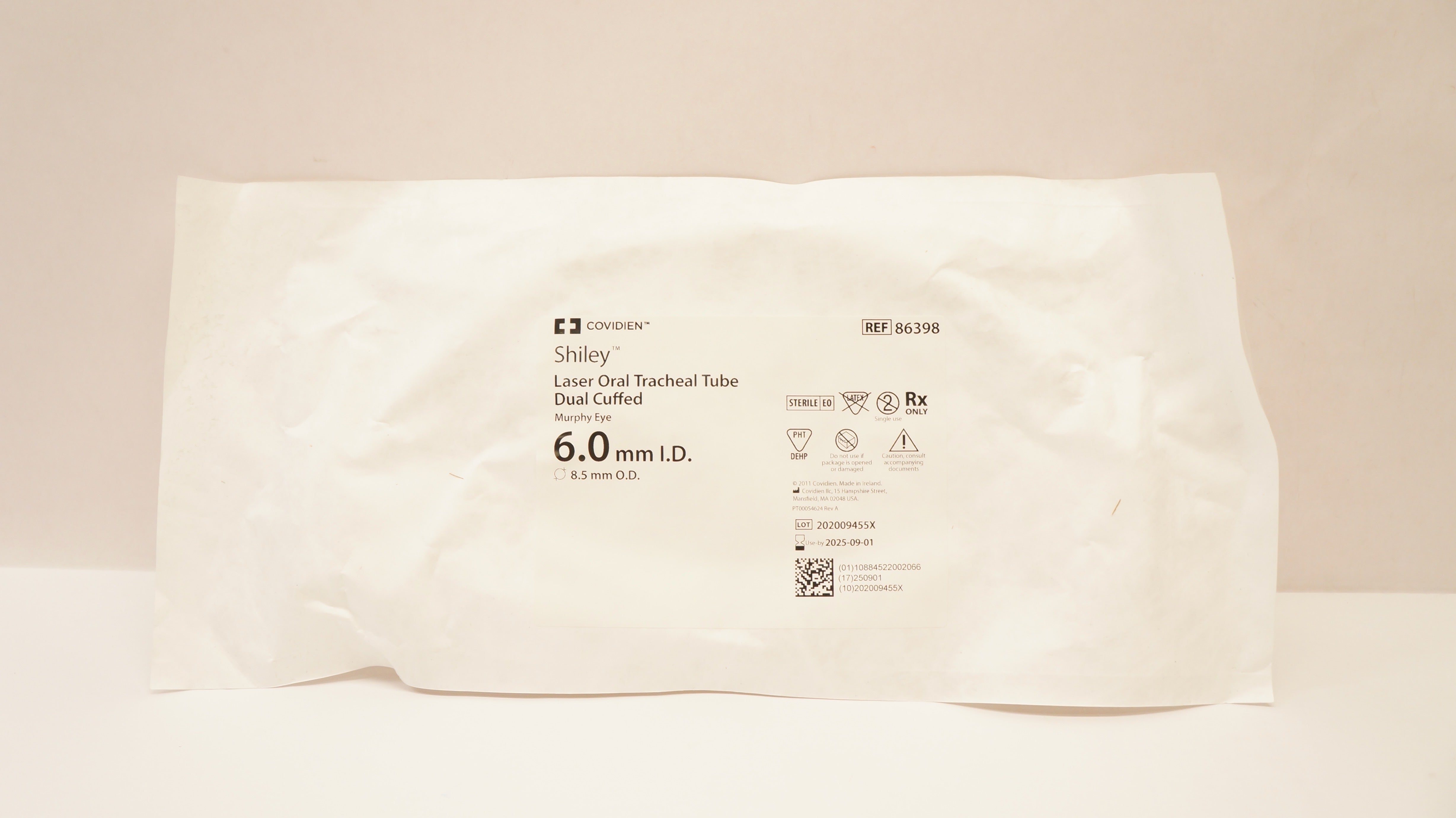 Covidien 86398 Shiley Laser Oral Tracheal Tube Dual, Cuffed 6.0mm ID x 8.5mm OD