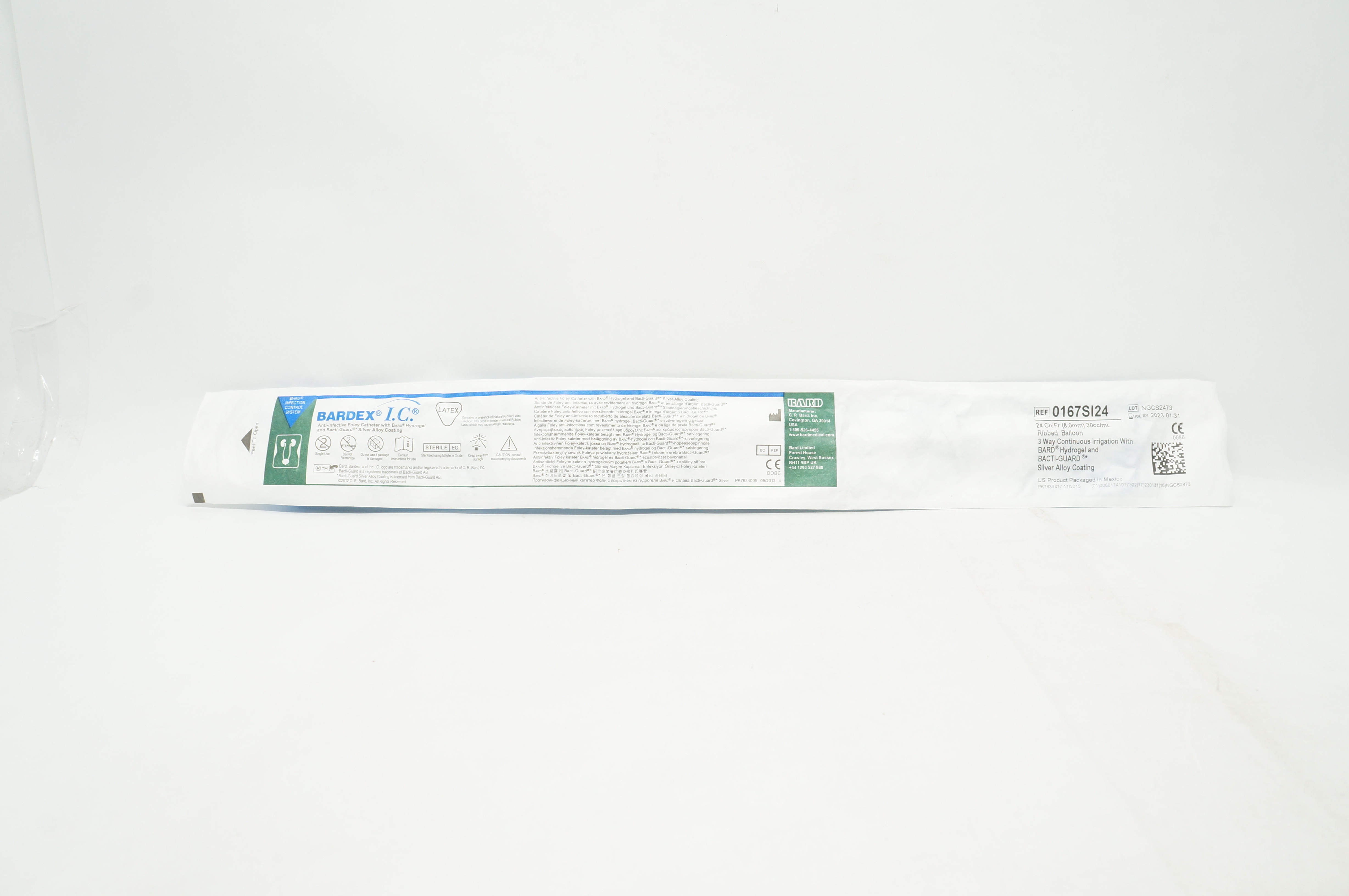Bard 0167SI24 Bardex I.C. Anti-Infective Foley Cath. 24Ch/Fr 30cc/mL Balloon