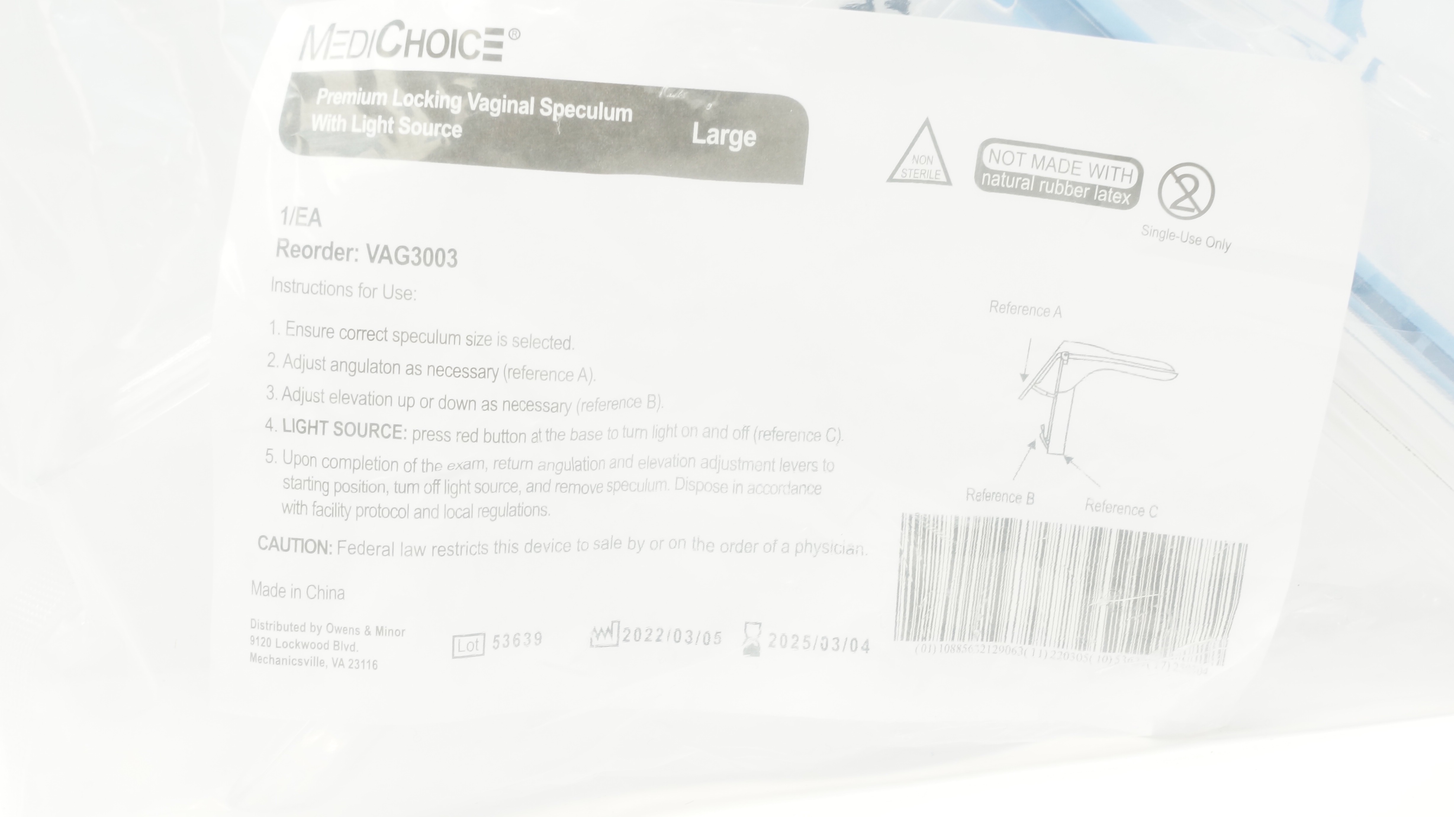 MediChoice VAG3003 Premium Locking Vaginal Speculum W/Light Source, Large (x)