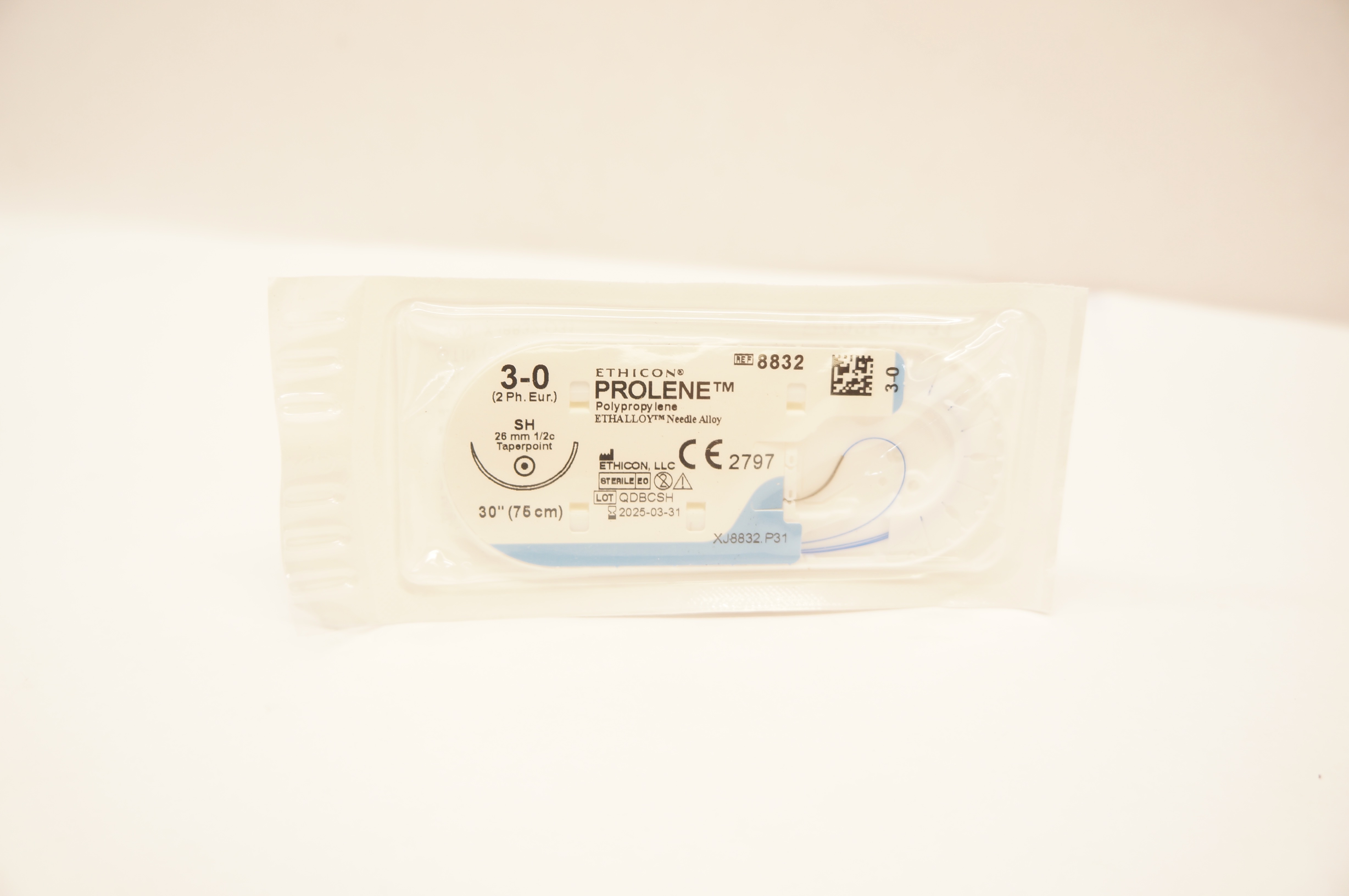 Ethicon 8832 3-0 Prolene Polypropylene Stre SH 26mm 1/2c Taperpoint, 30 inch