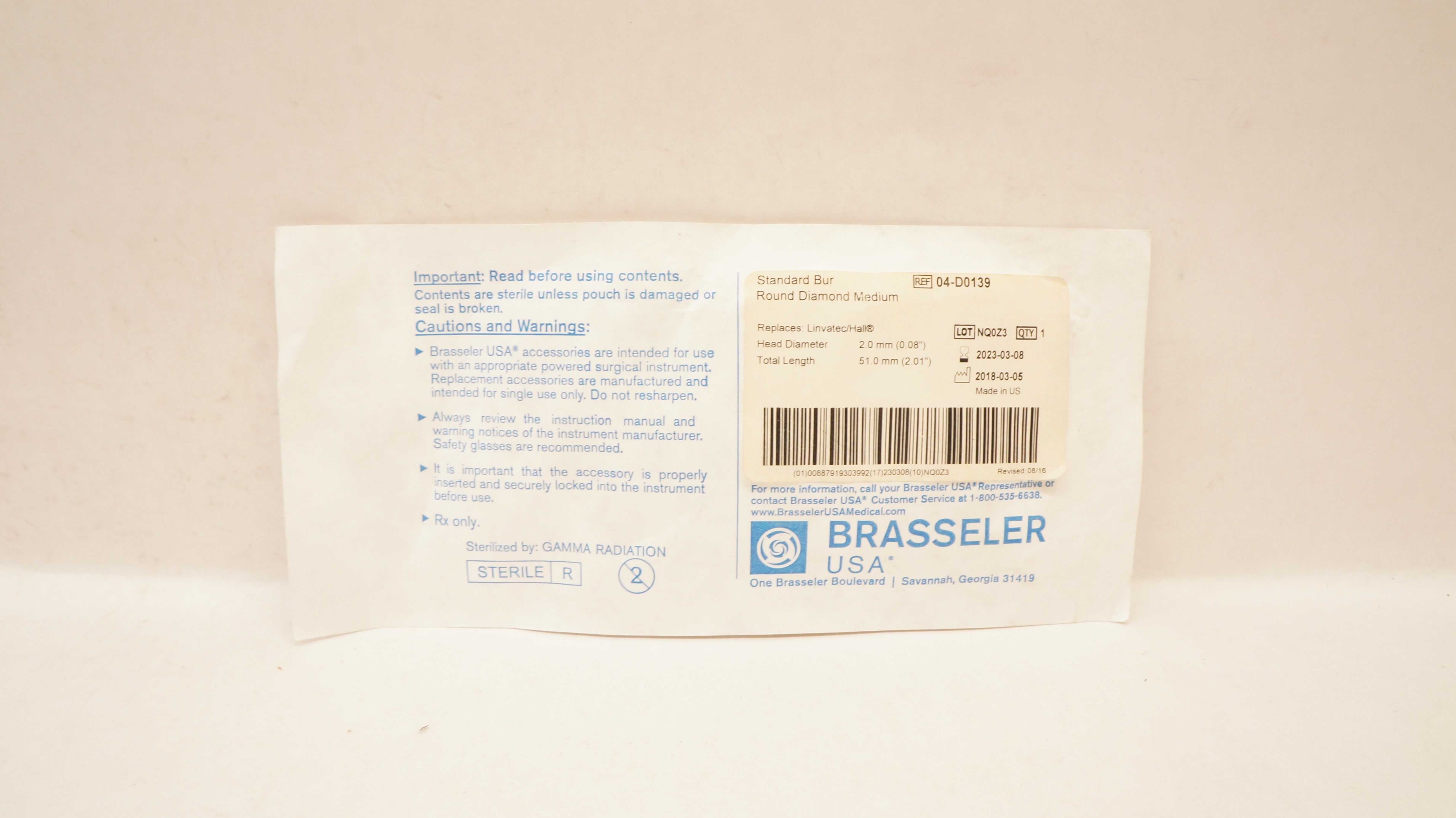 Brasseler 04-D0139 Standard Bur Round Carbide Fluted 0.06in x 2.01in (x)