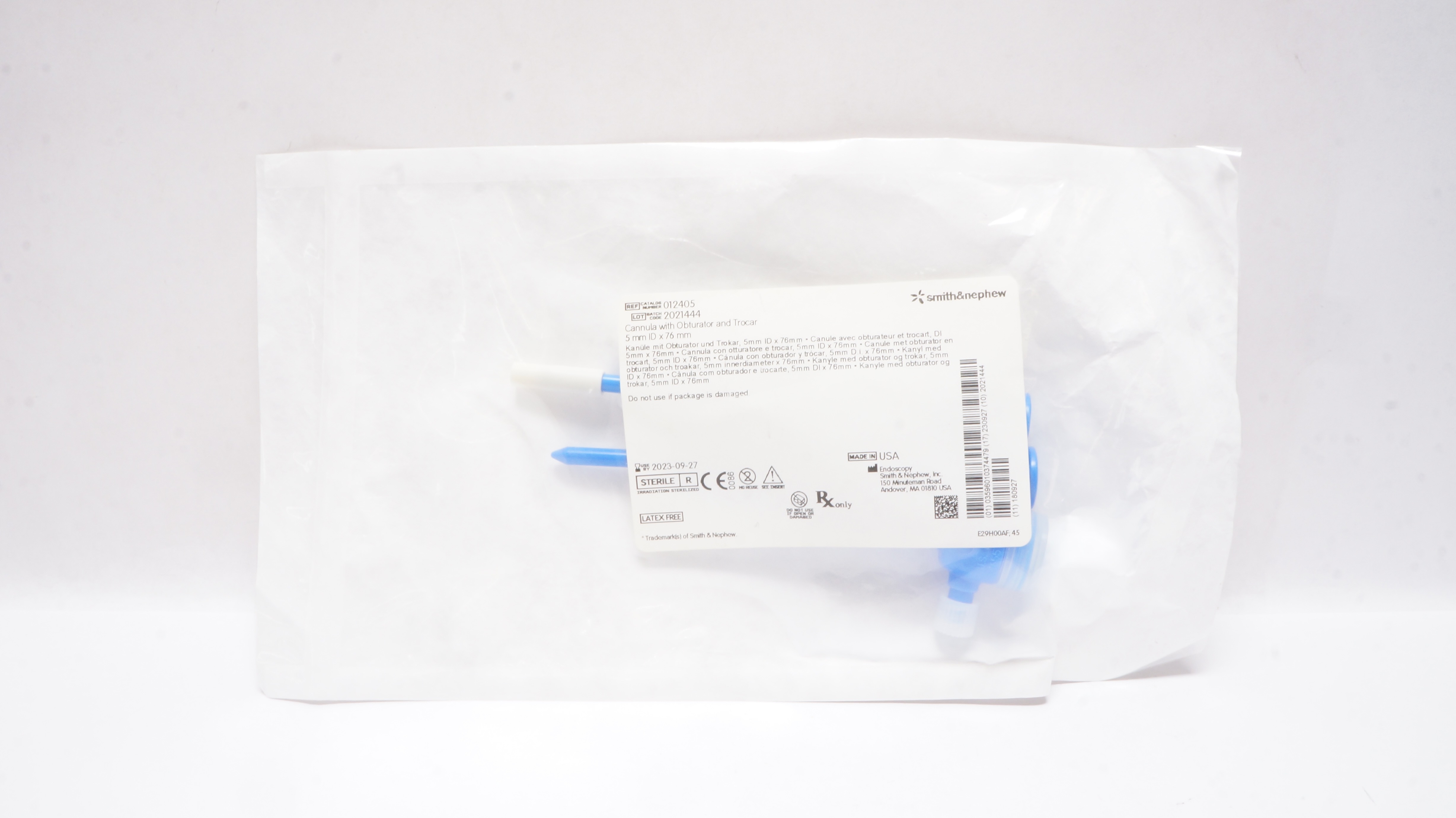 Smith&Nephew 012405 Cannula with Obturator and Trocar 5mm ID x 76mm