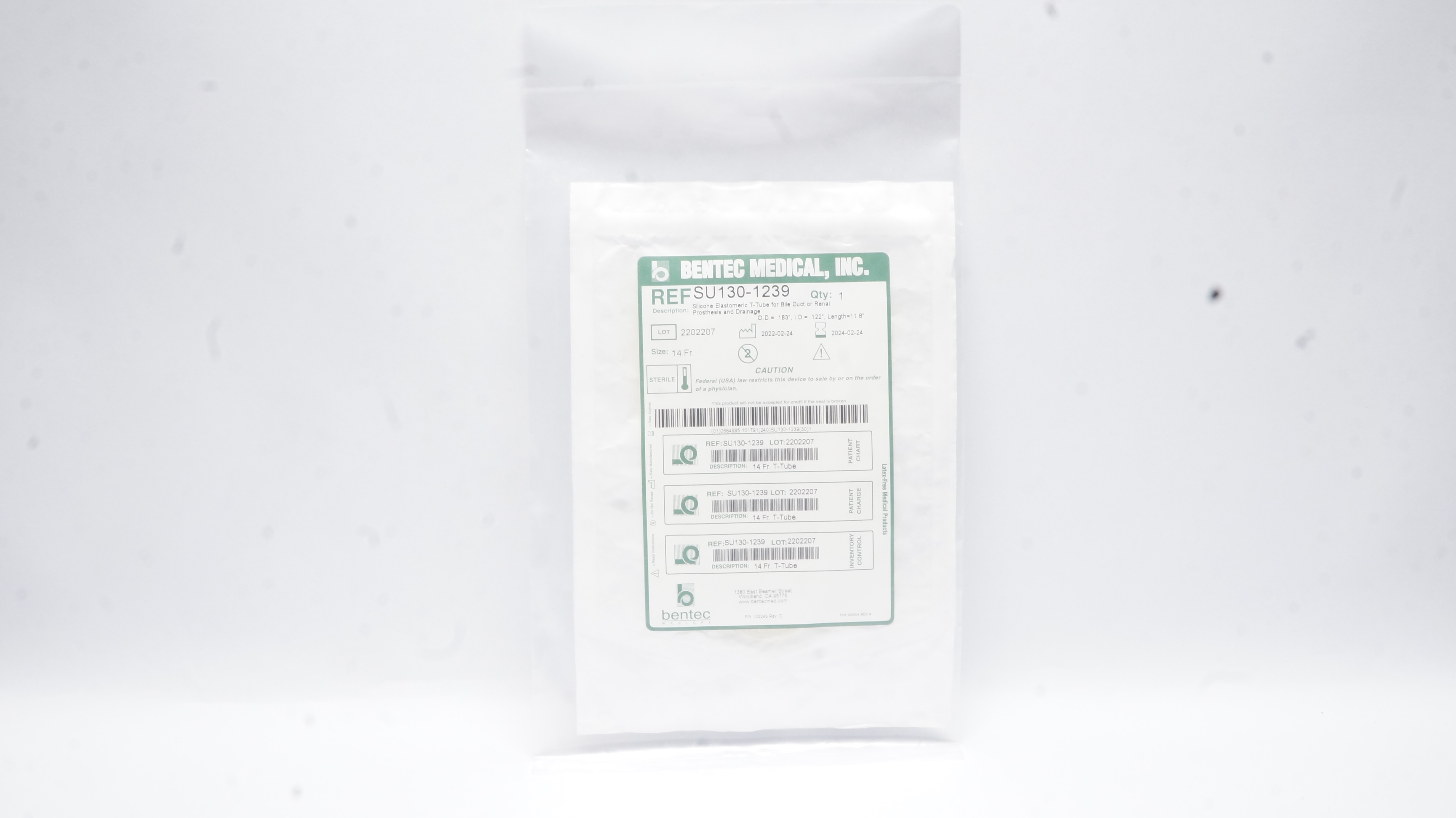 Bentec Medical SU130-1239 Silicone Elastomeric T-Tube for Bile Duct 14Fr (x)