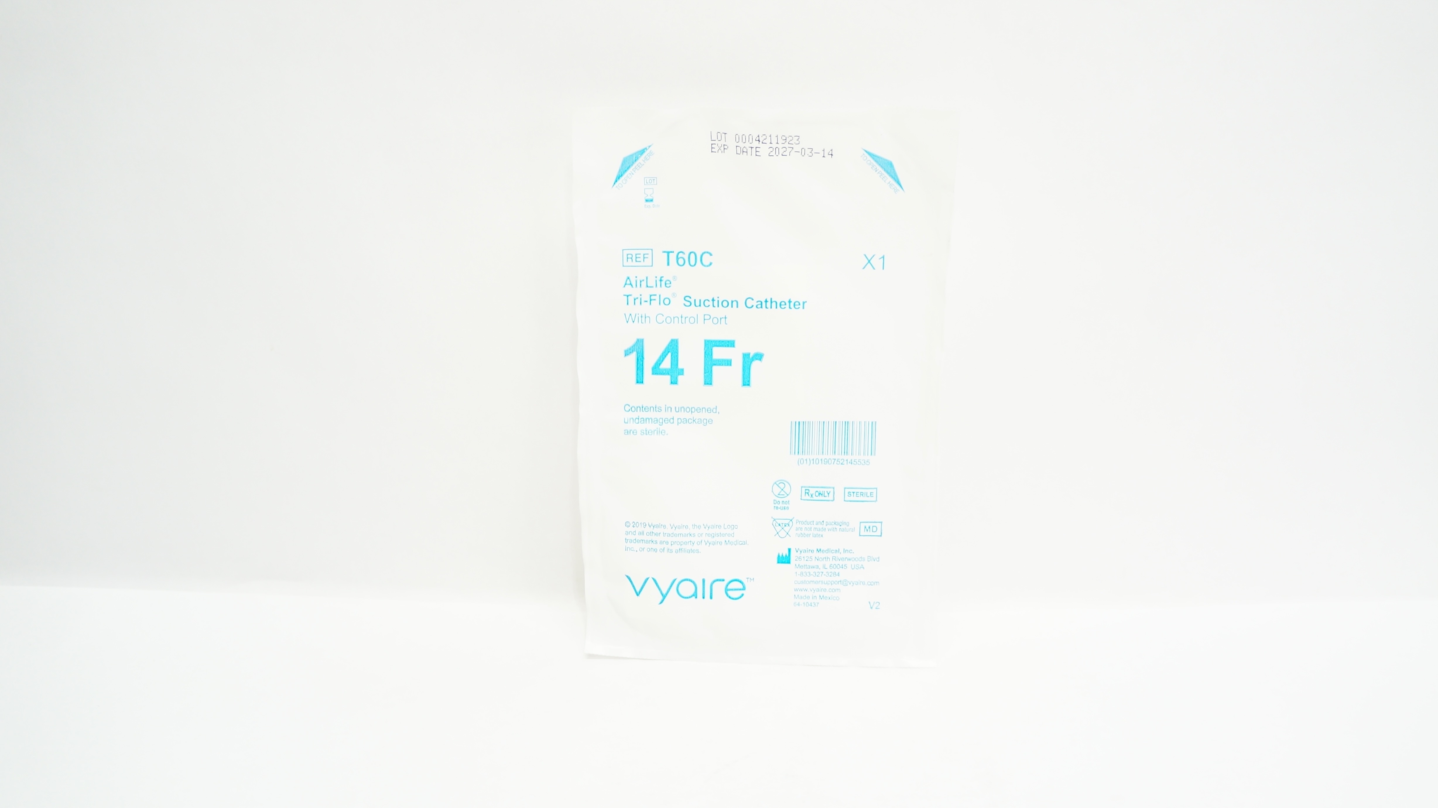 Vyaire T60C AirLife Tri-Flo Suction Cath. with Control Port, 14Fr