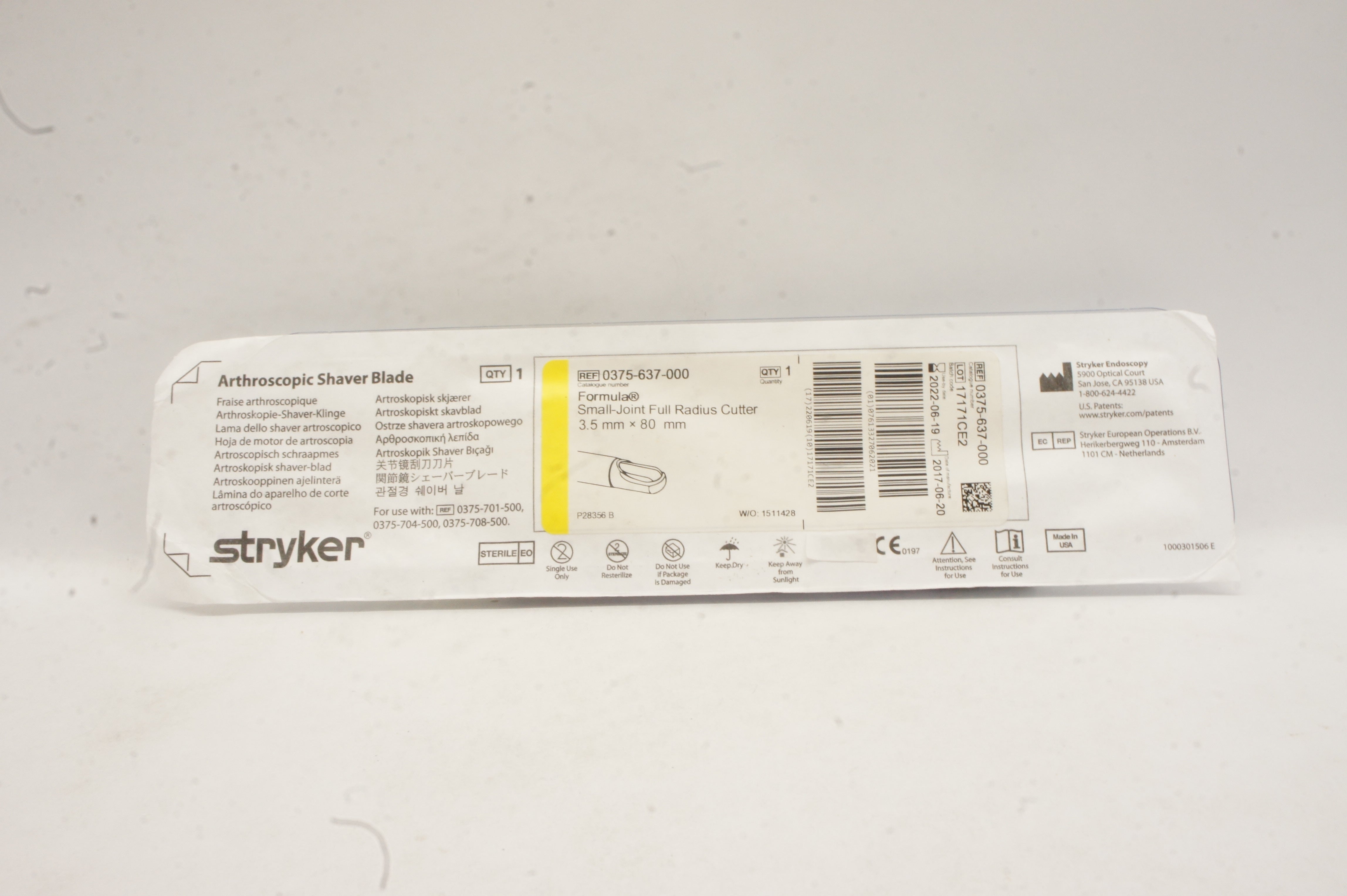 Stryker 0375-637-000 Formula Arthroscopic Shaver Blade 3.5mm Small Joint