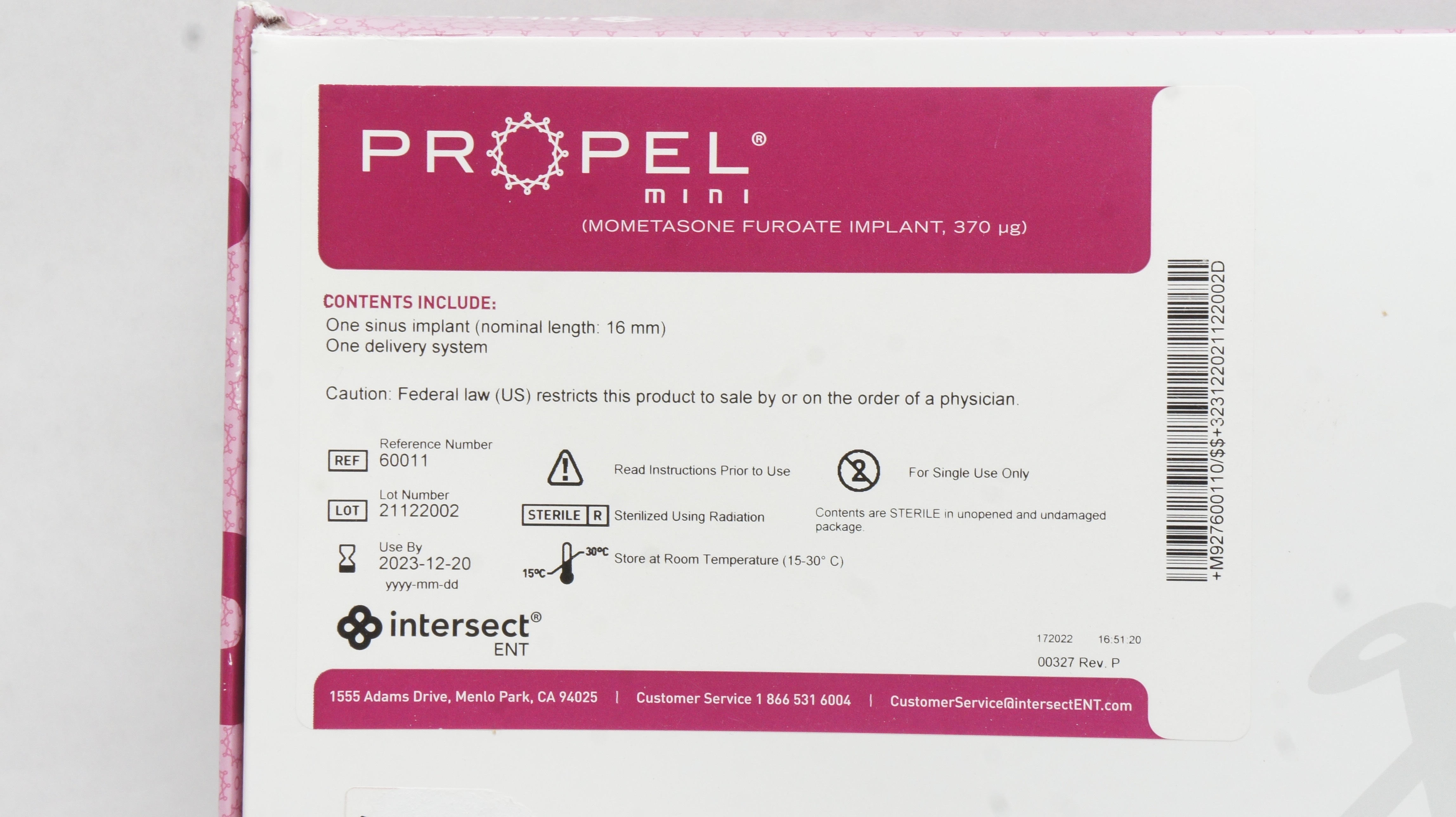 Intersect 60011 Propel Mini Mometasone Furoate Implant 16mm 370µg (x)