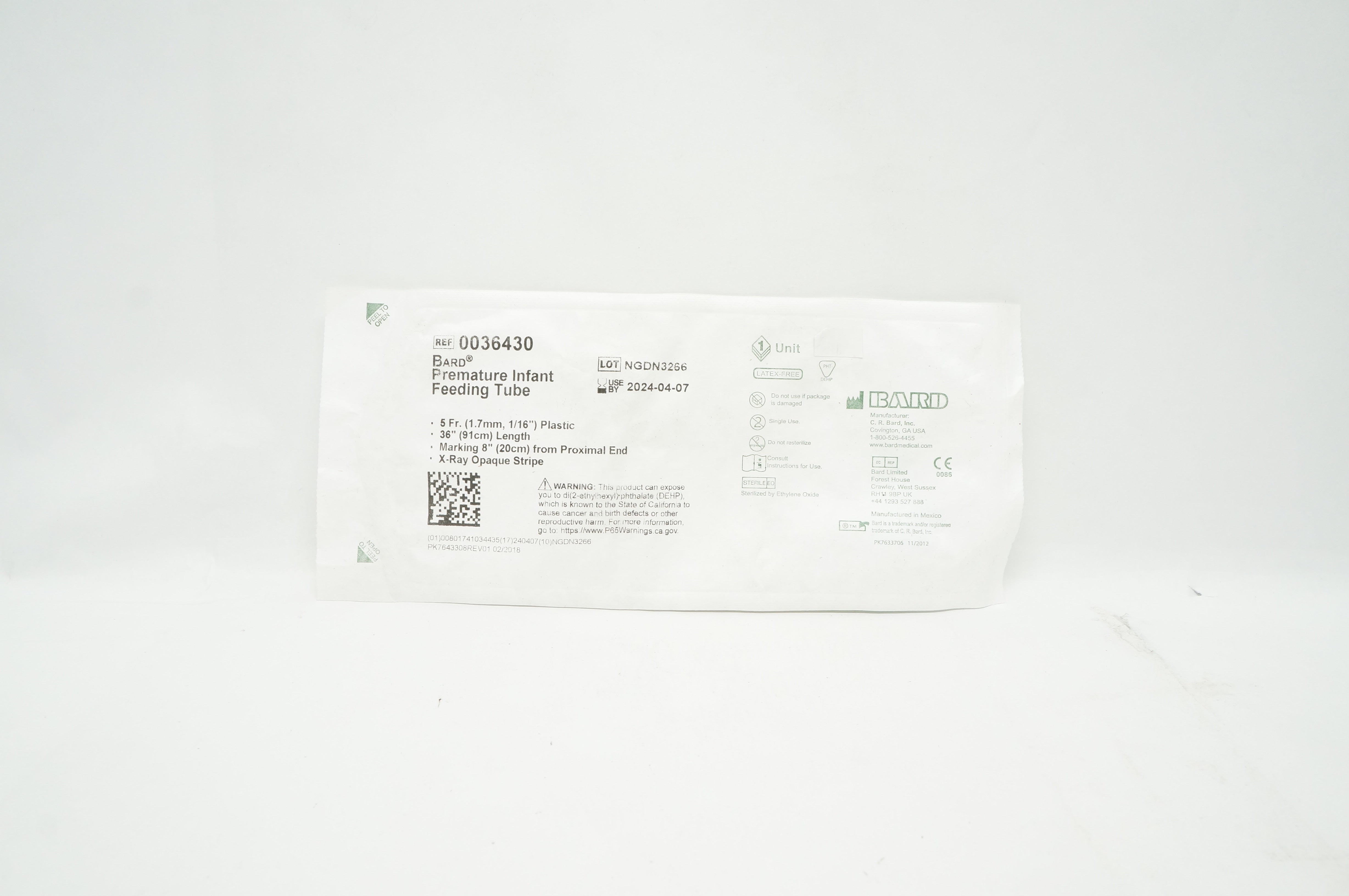 Bard 0036430 Premature Infant Feeding Tube 5Fr x 36 inch