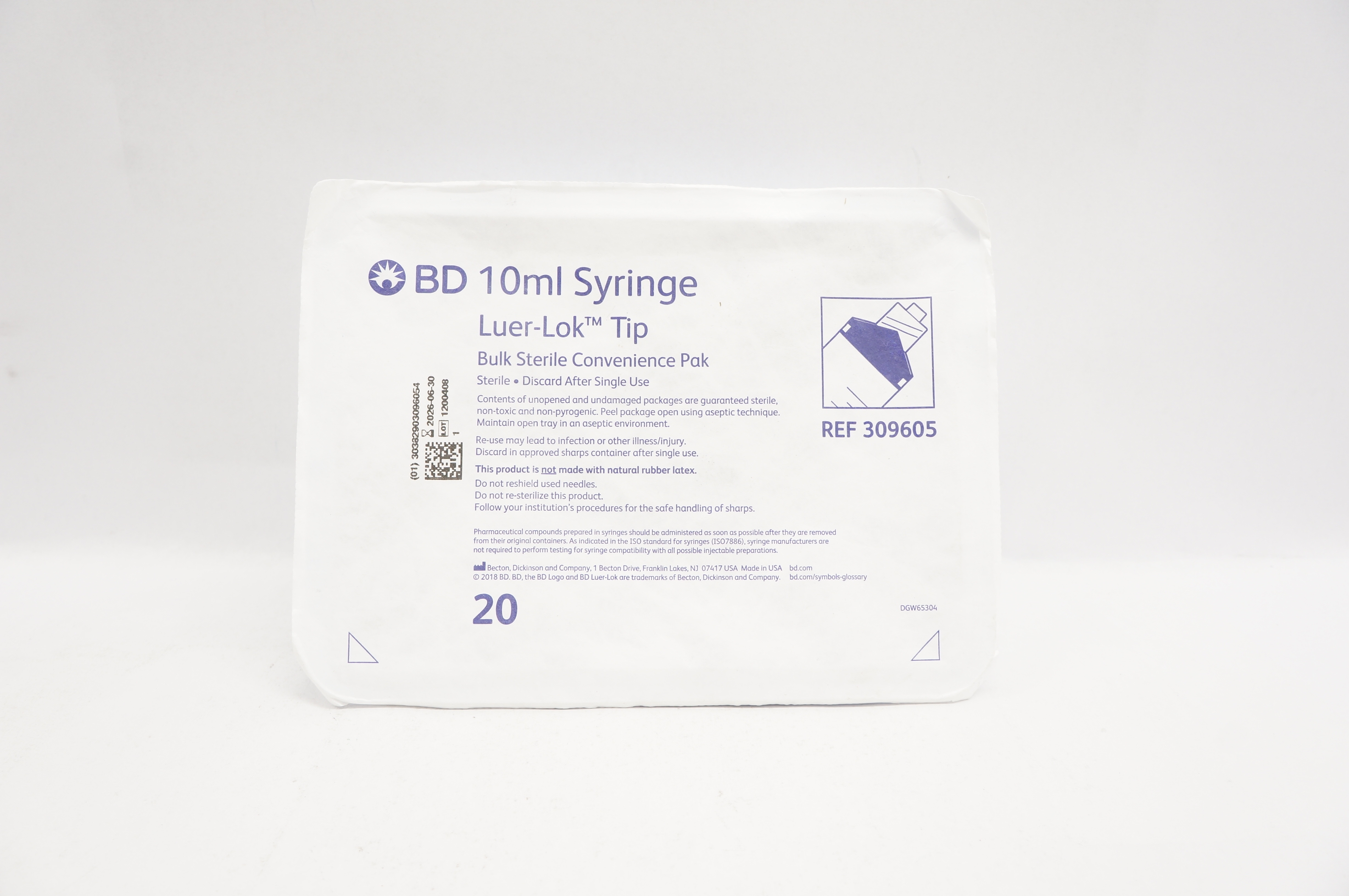 BD 309605 10ml Syringe Luer-Lok Tip - Pack of 20