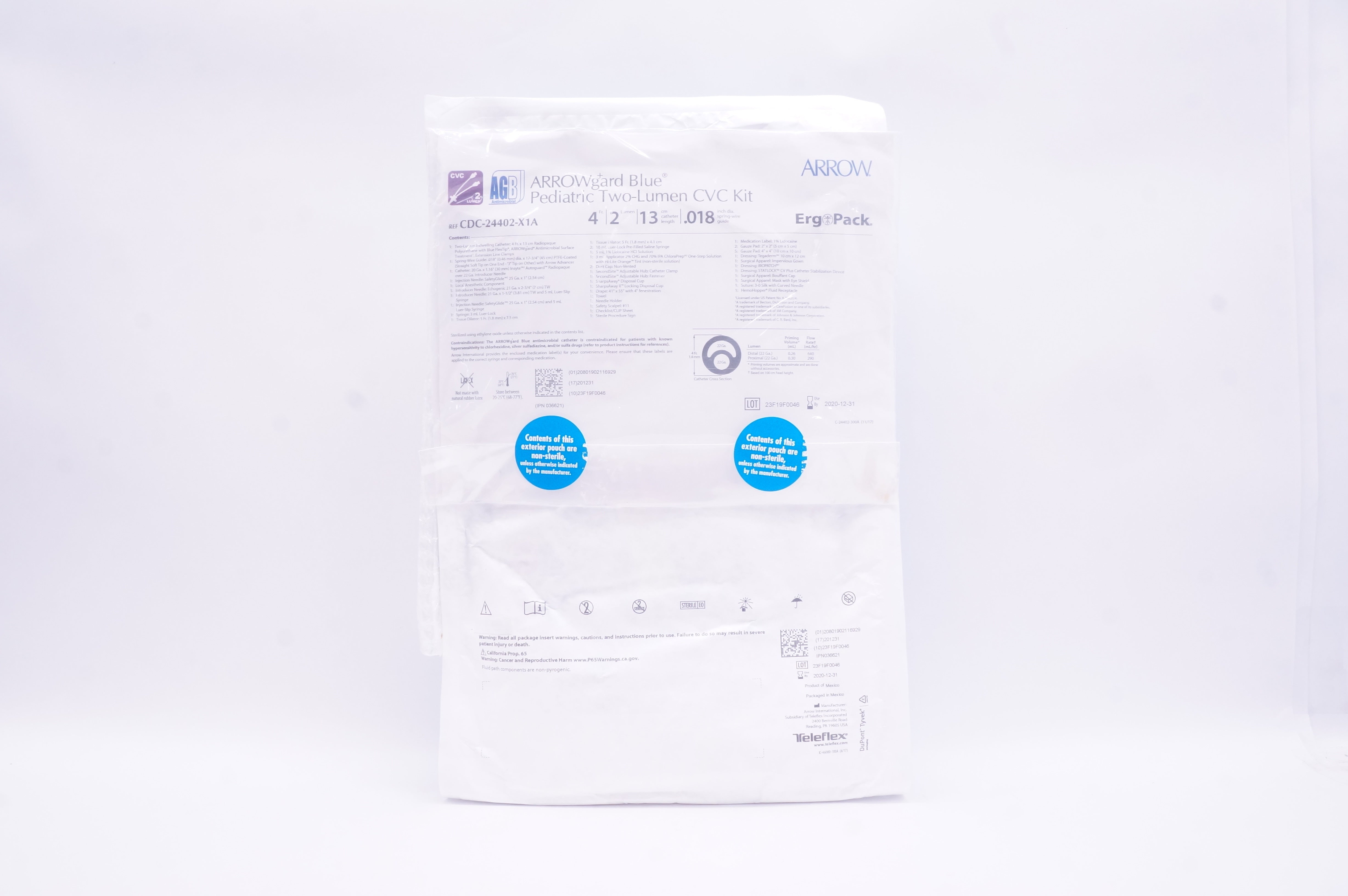 Teleflex CDC-24402-X1A ARROWgard+ Blue Pediatric Two-Lumen CVC Kit 4Fr x 13cm(x)