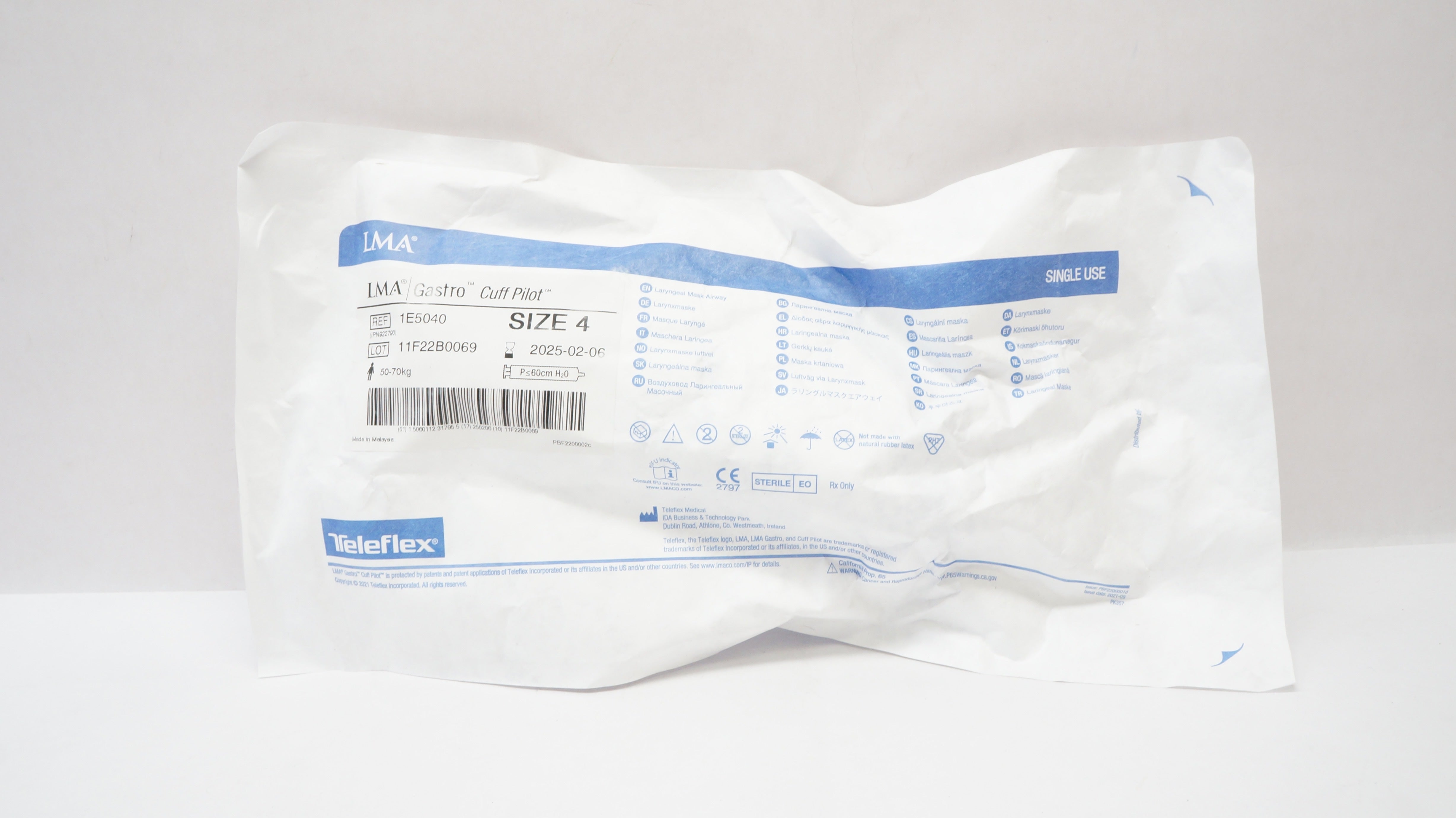 Teleflex 1E5040 Laryngeal Mask Airway Gastro Cuff Pilot Size 4 50-70kg