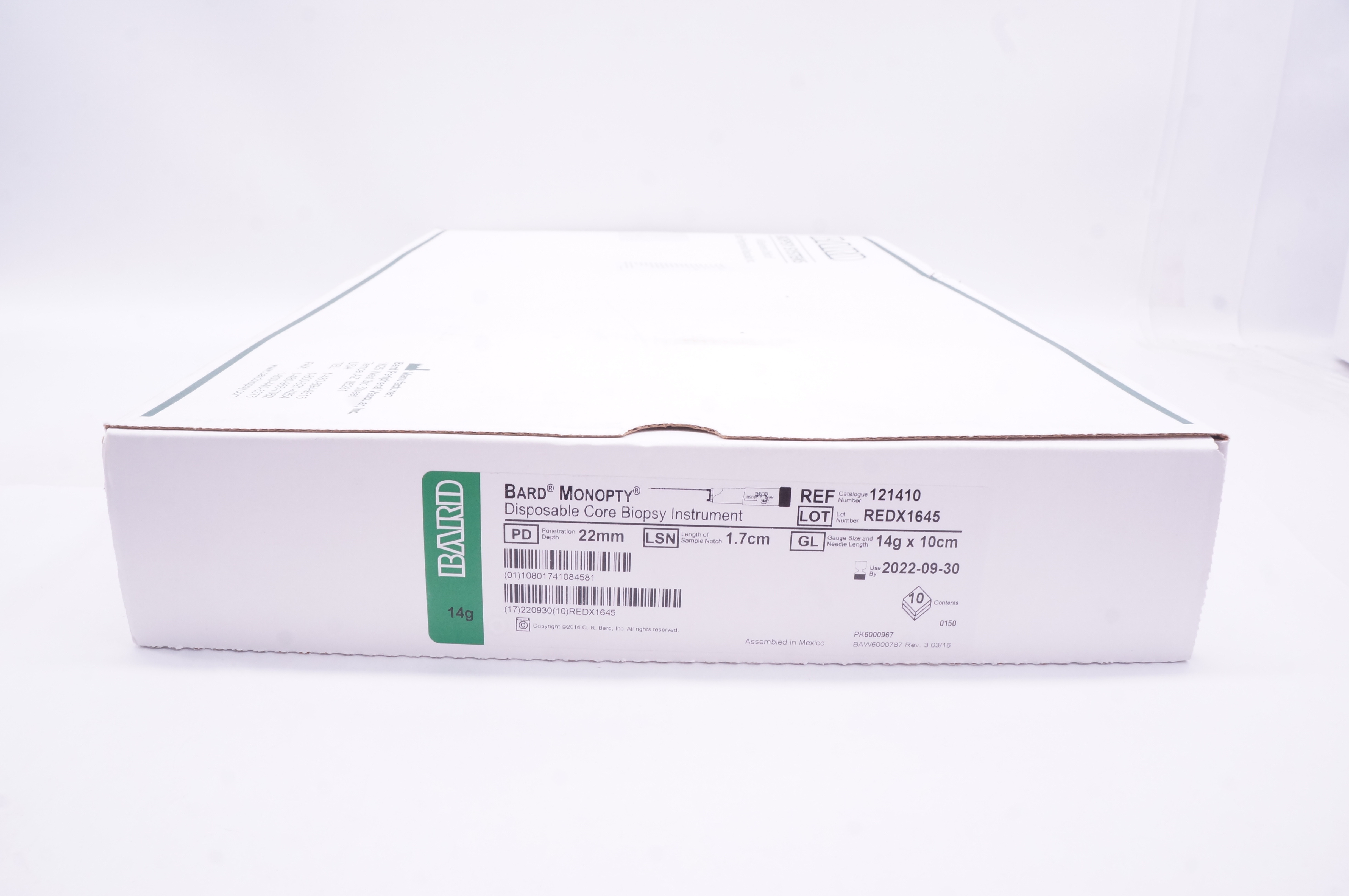 Bard 121410 Monopty Disposable Core Biopsy Instrument 14G x 10cm - Box of 10