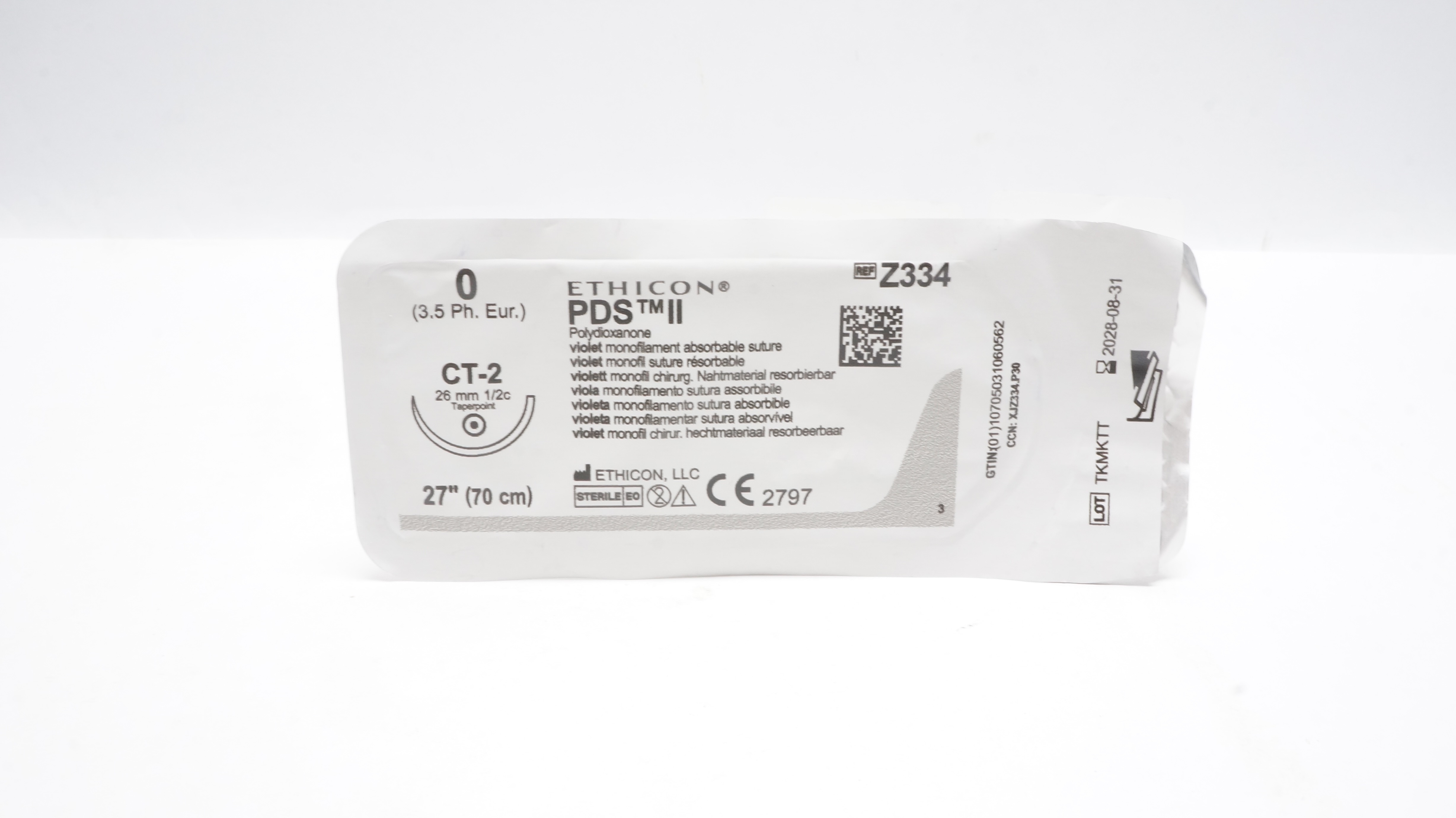 Ethicon Z334 0 PDS II VIOLET MONOFILAMENT Stre CT-2 26mm 1/2c Taperpoint 27inch