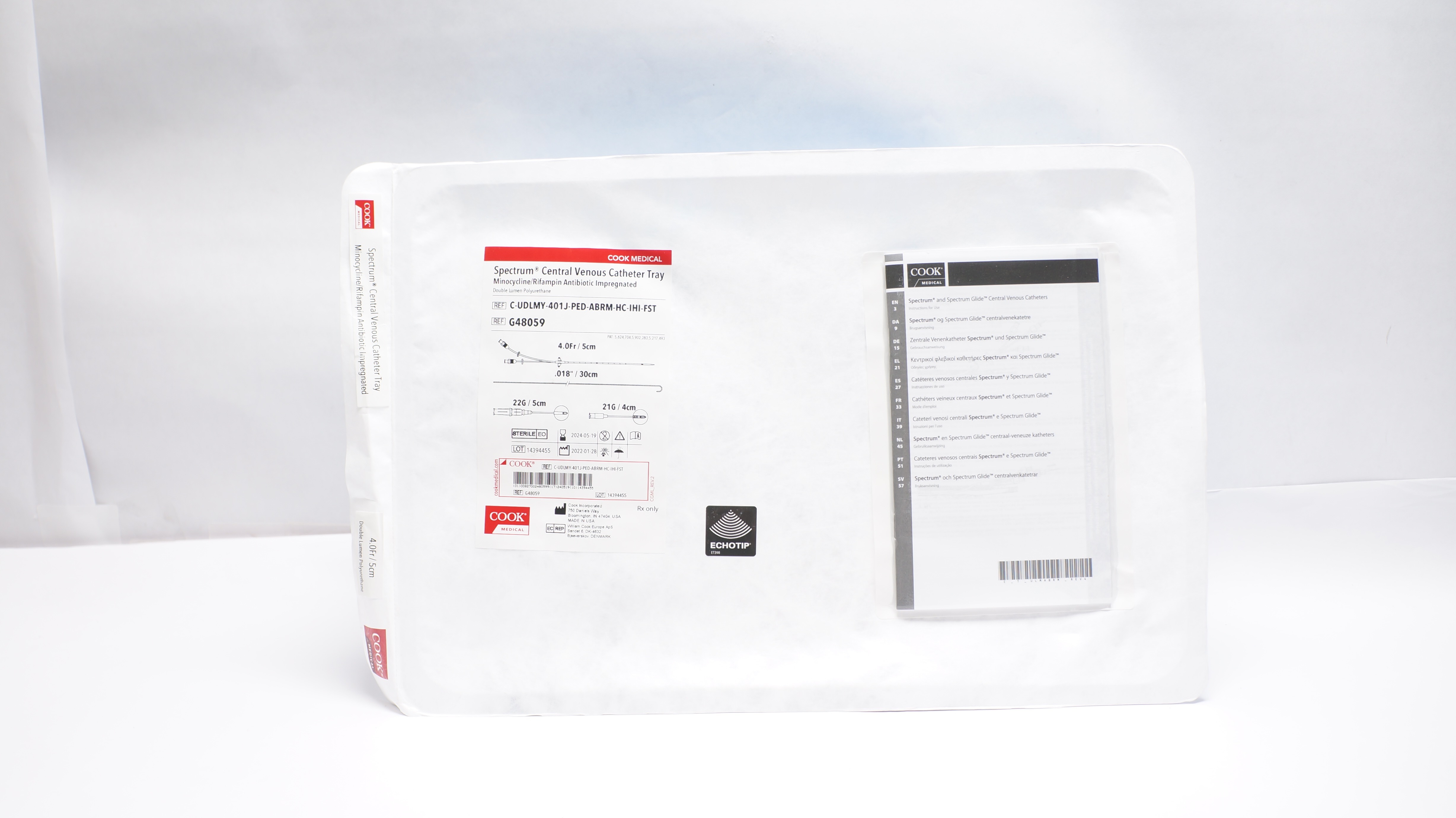 Cook Medical G48059 Spectrum Central Venous Cath. Tray 4Fr x .018inch 22Gx21G(x)