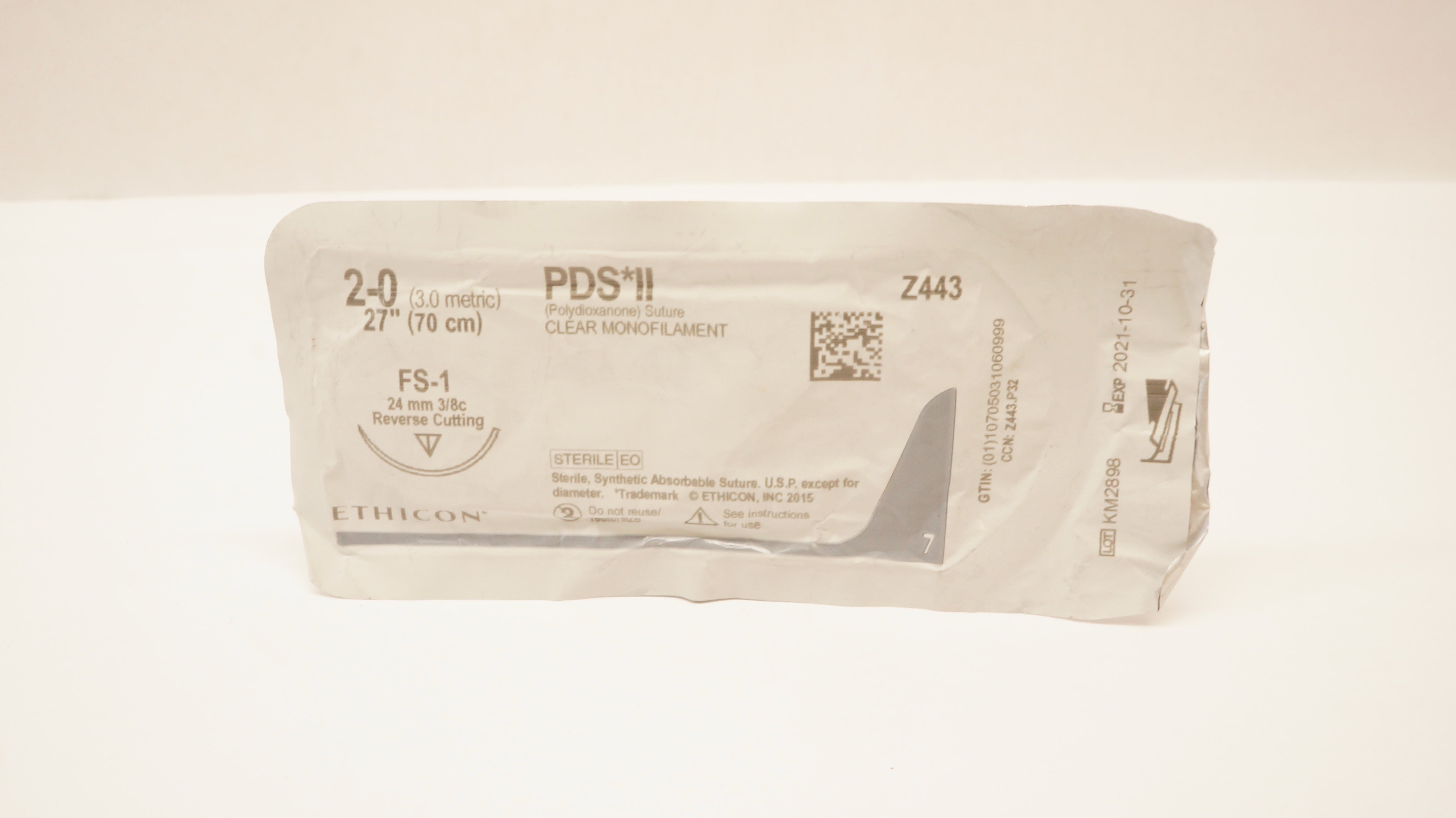 Ethicon Z443 2-0 PDS II,  FS-1, 24mm 3/8c Reverse Cutting, 27inch (x)