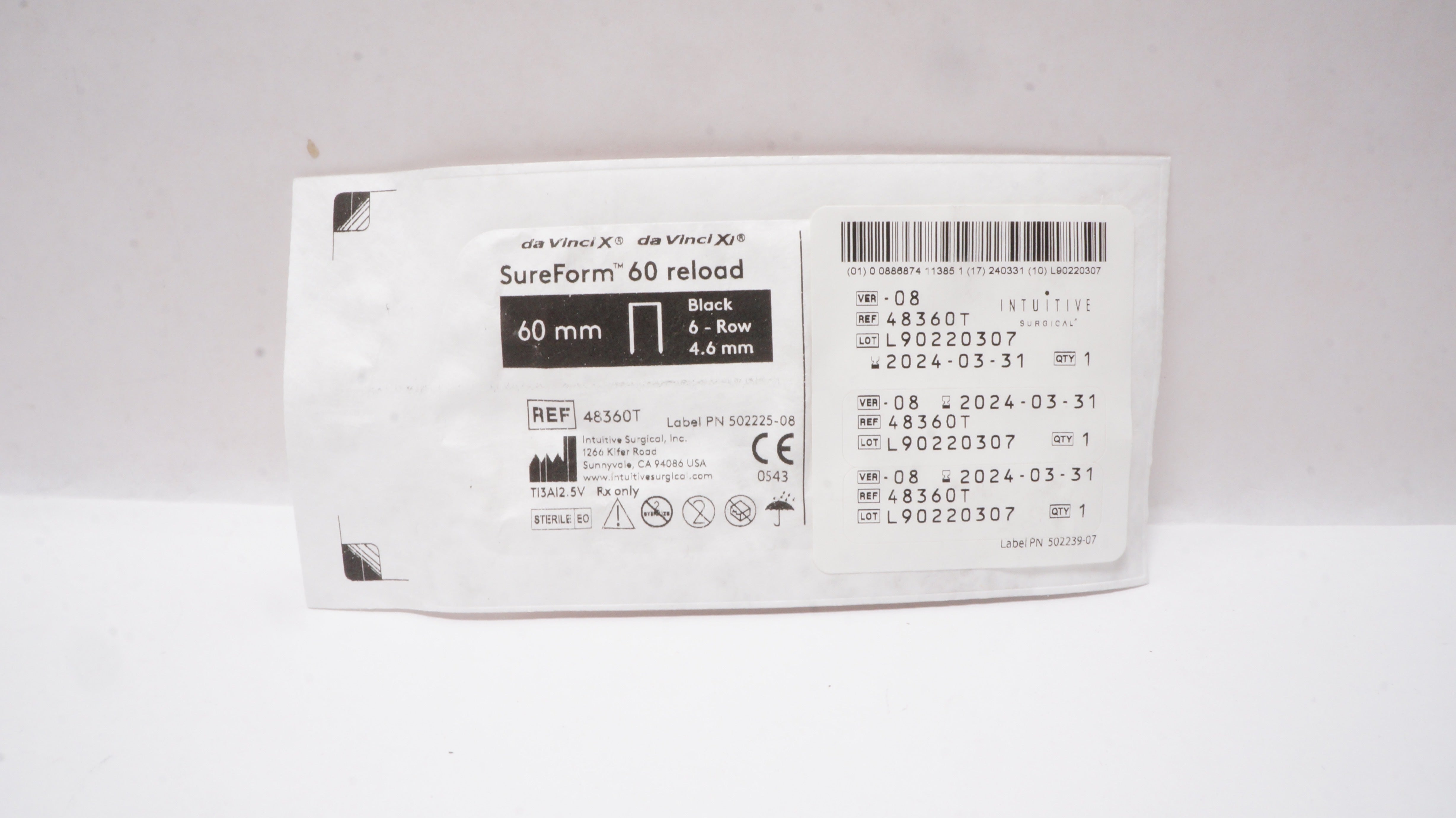 Intuitive Surgical 48360T Da Vinci X Xi SureForm 60mm Reload Black 6-Row 4.6mm