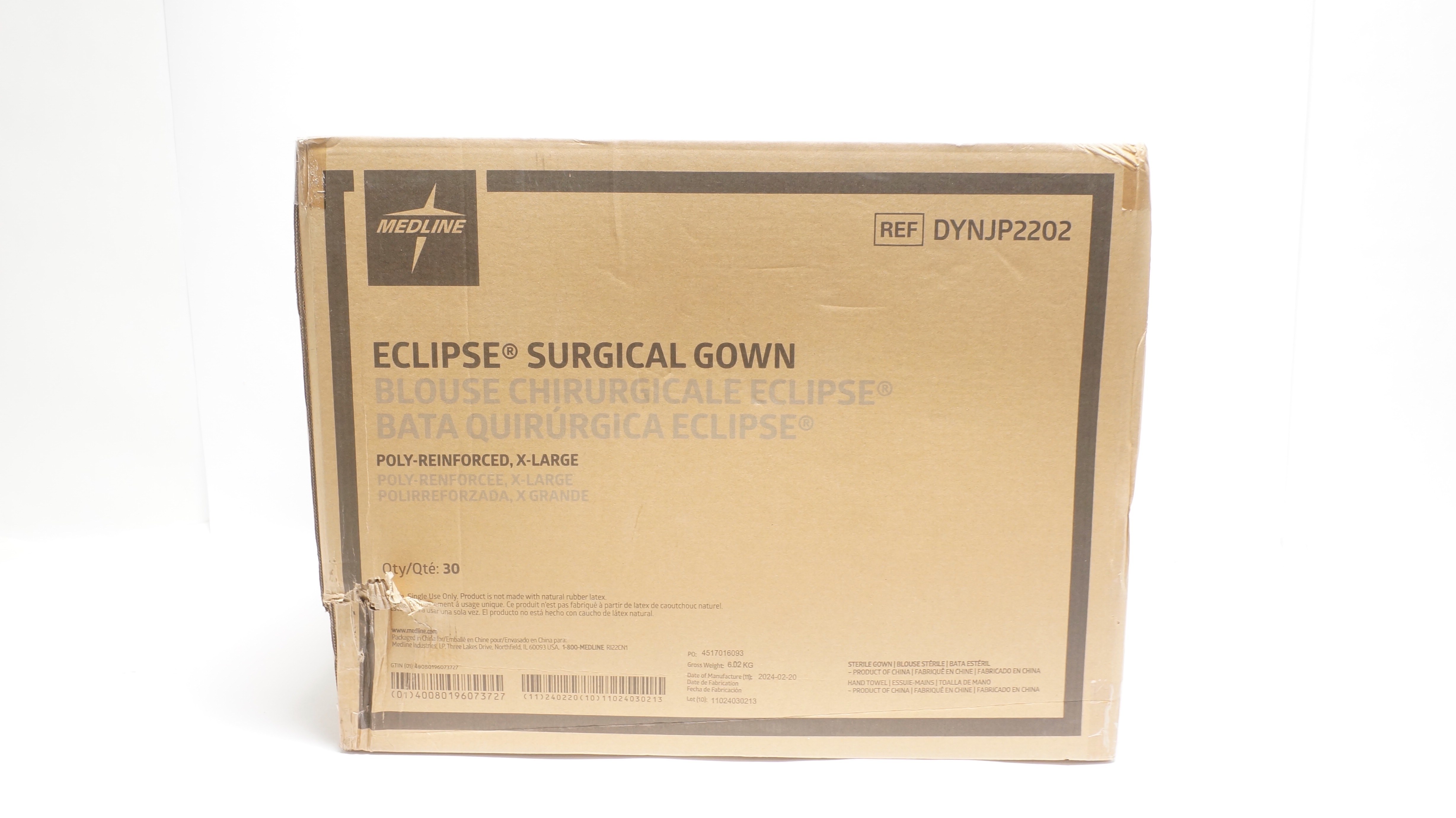 Medline DYNJP2202 Eclipse Surgical Gown Poly-Rainforced, XL - Box of 30