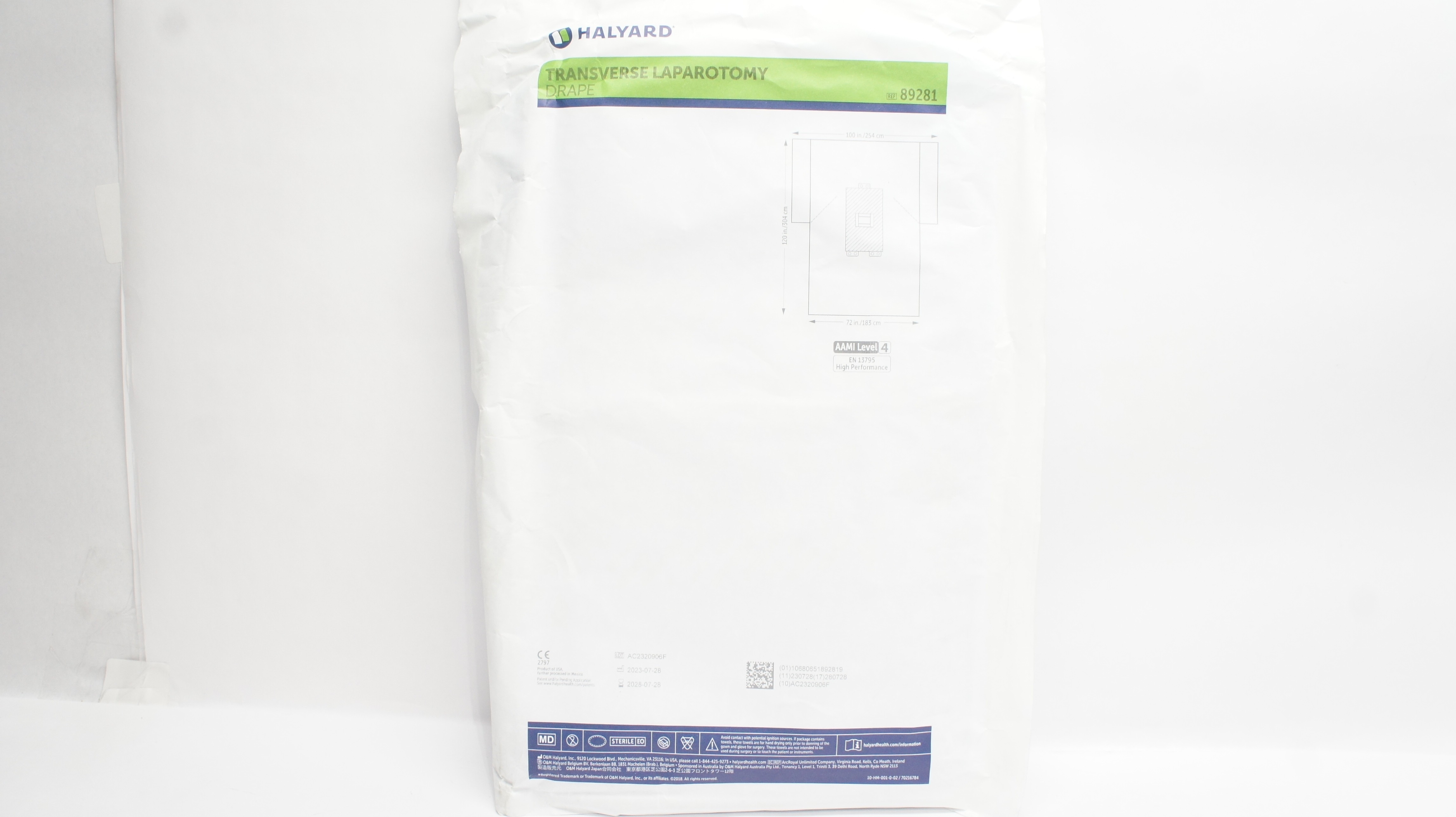Halyard 89281 Transverse Laparotomy Drape Level 4, 100 x 72 x 120inch