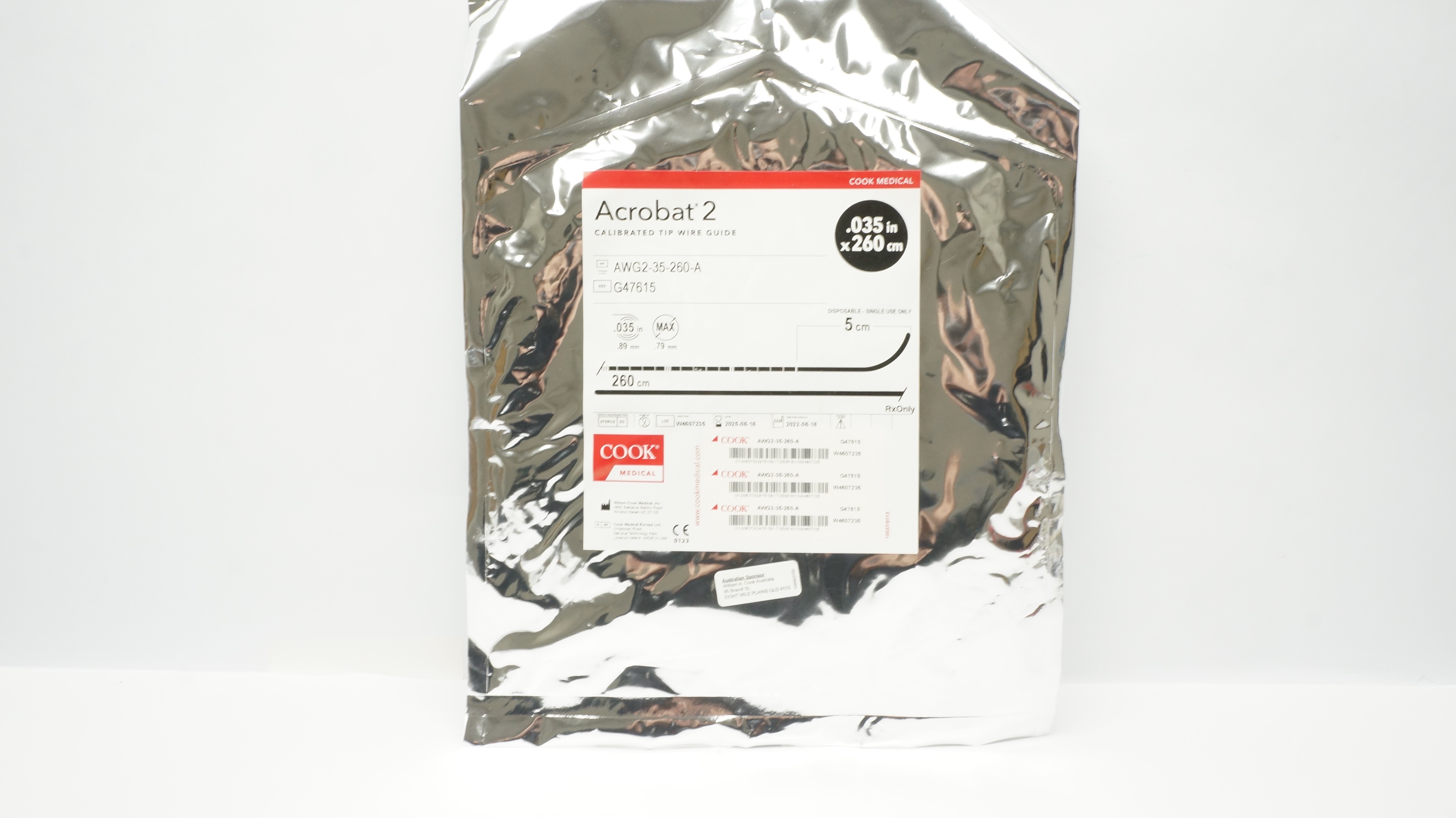 Cook Medical G47615 Acrobat 2 Calibrated Tip Wire Guide .035inch x 260cm