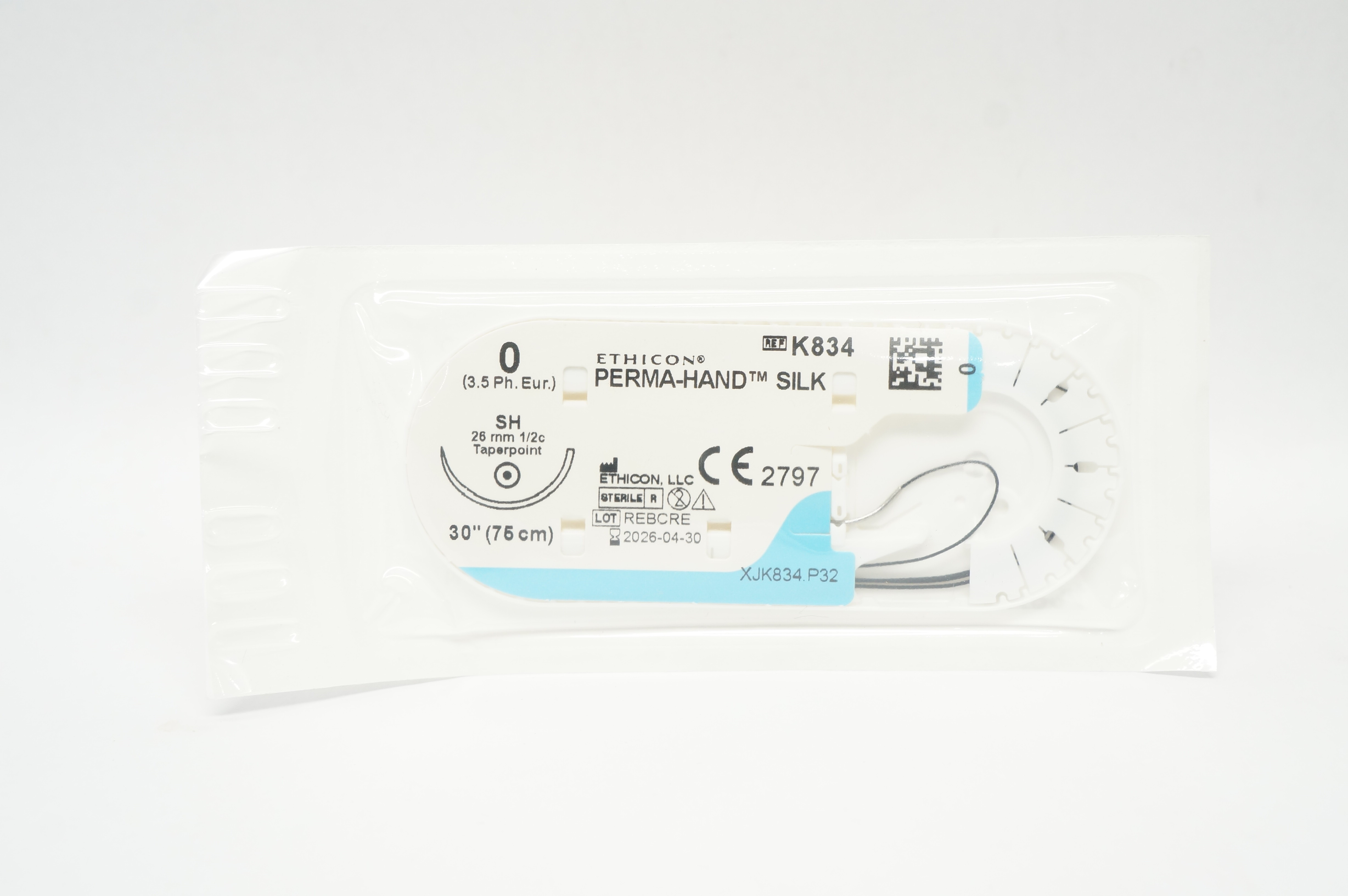 Ethicon K834 0 Perma-Hand Silk SH 26mm 1/2c Taper, 30inch