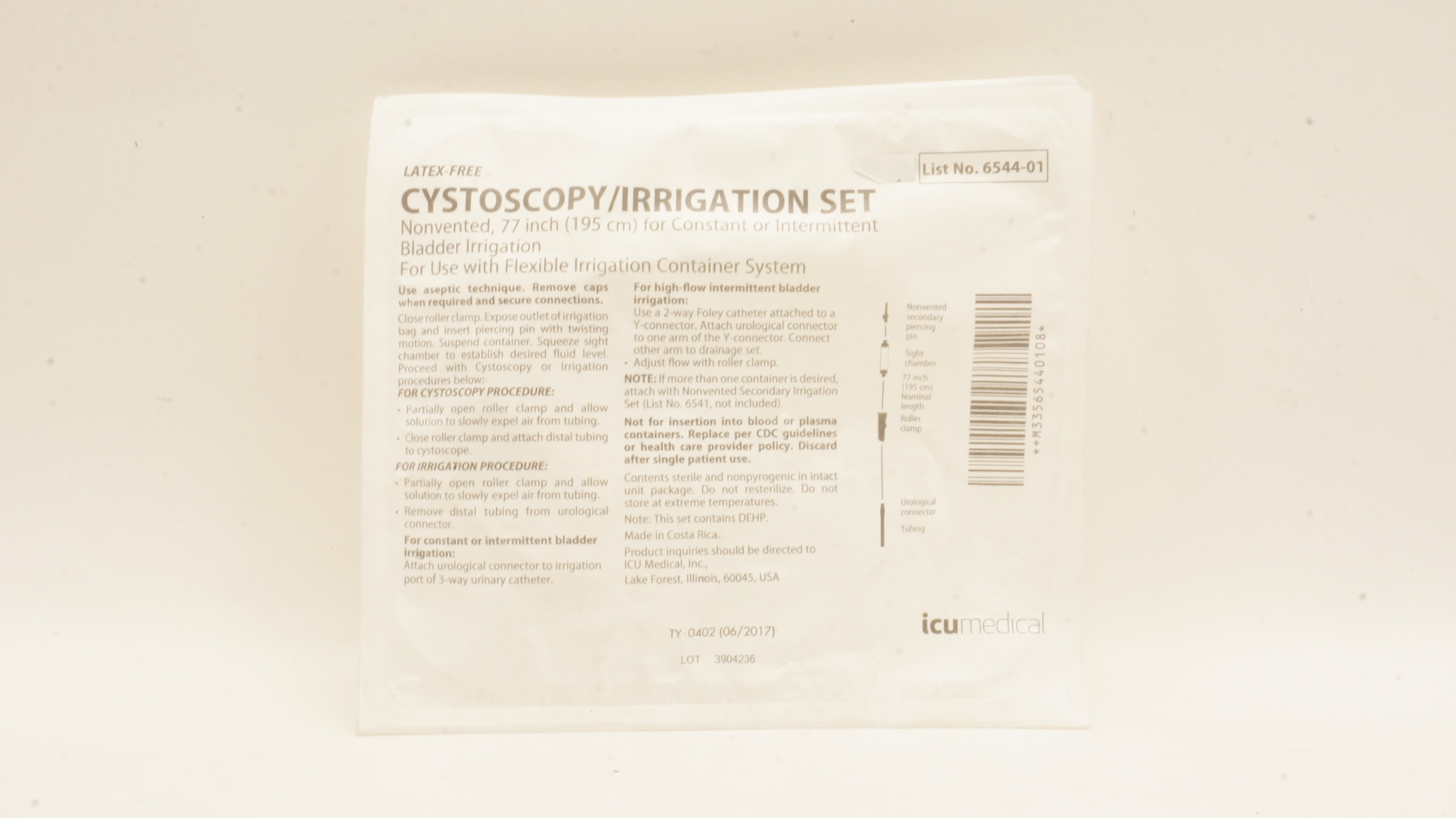 ICU Medical 6544-01 Cystoscopy Irrigation Set Nonvented, 77inch