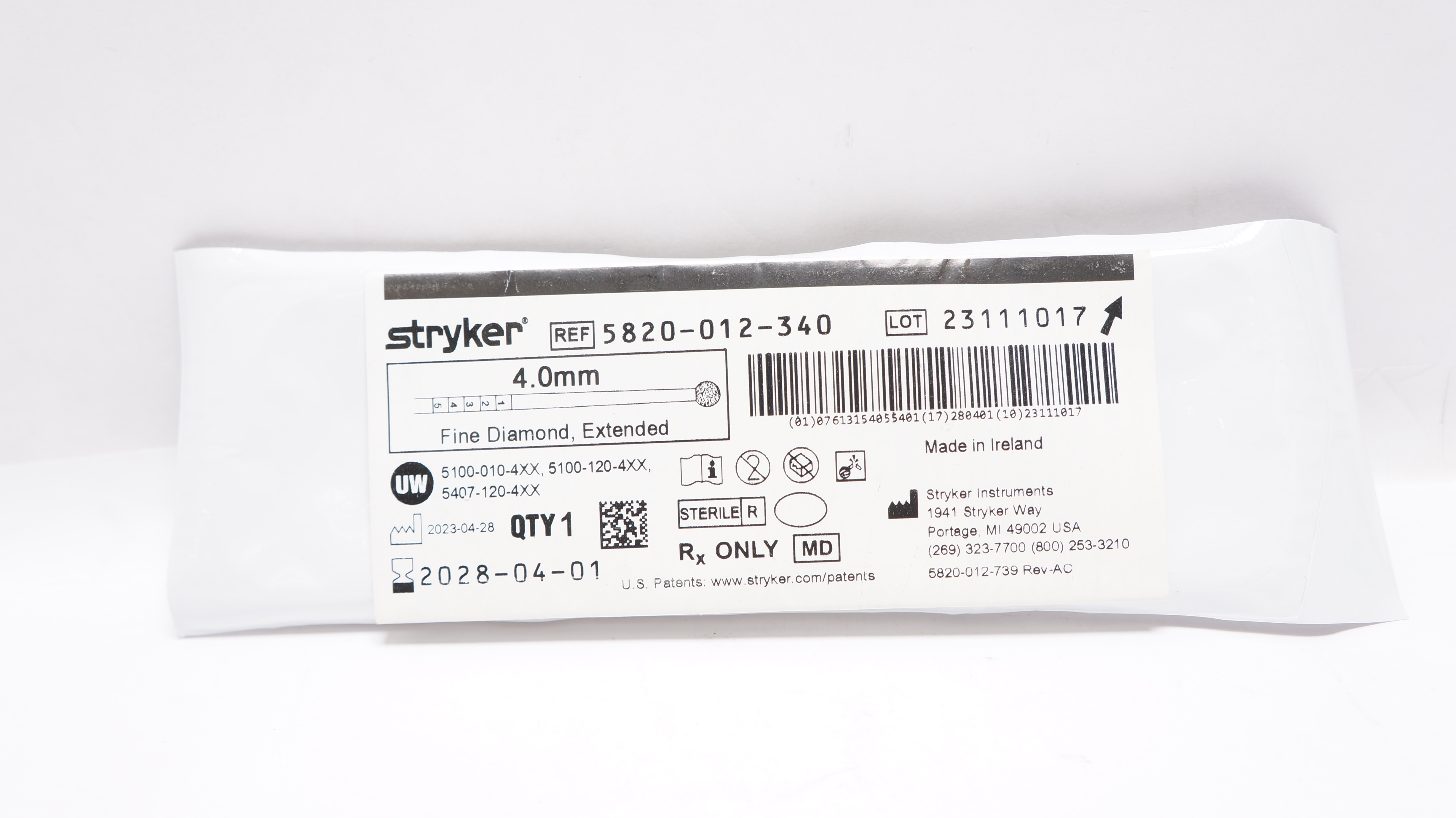 Stryker 5820-012-340 4.0mm Tapered Diamond Round 4.0mm