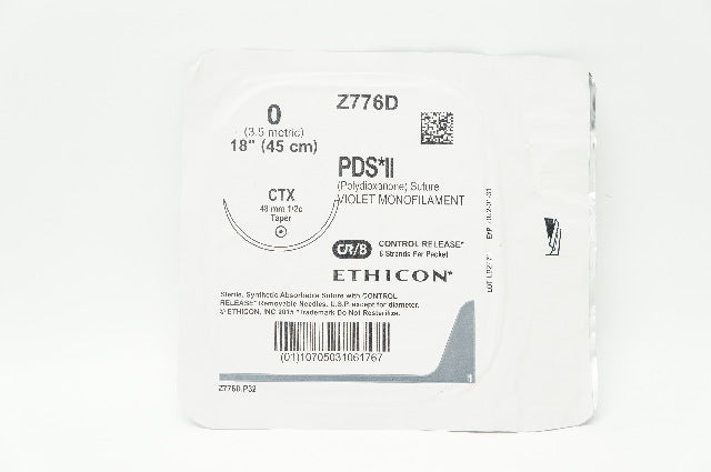 Ethicon J776D 0 PDS II CTX 48mm 1/2c Taper, 18inch (x)