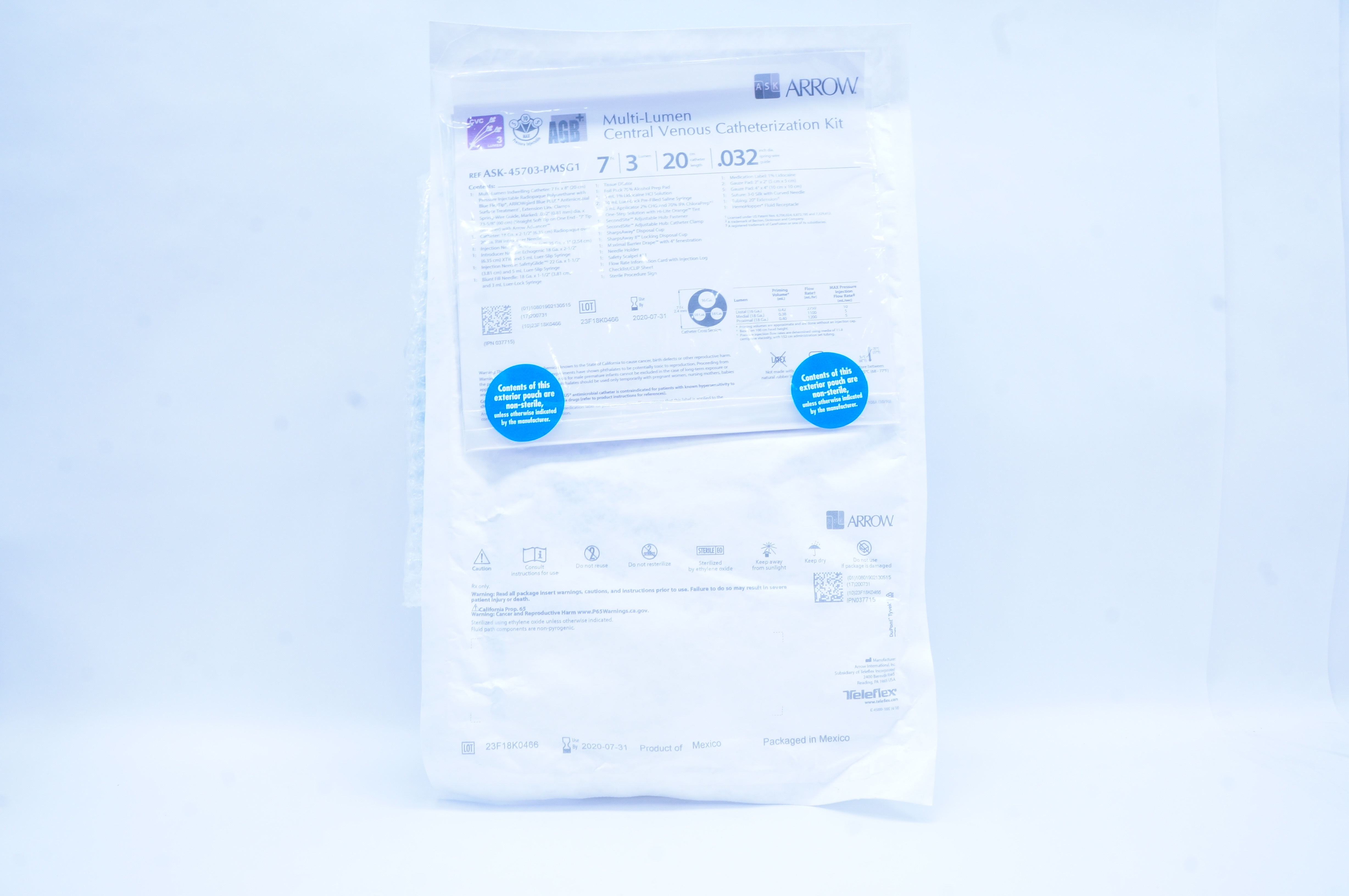 Arrow ASK-45703-PMSG1 Multi-Lumen Central Venous Cath. Kit 7Fr. x 20cm (x)