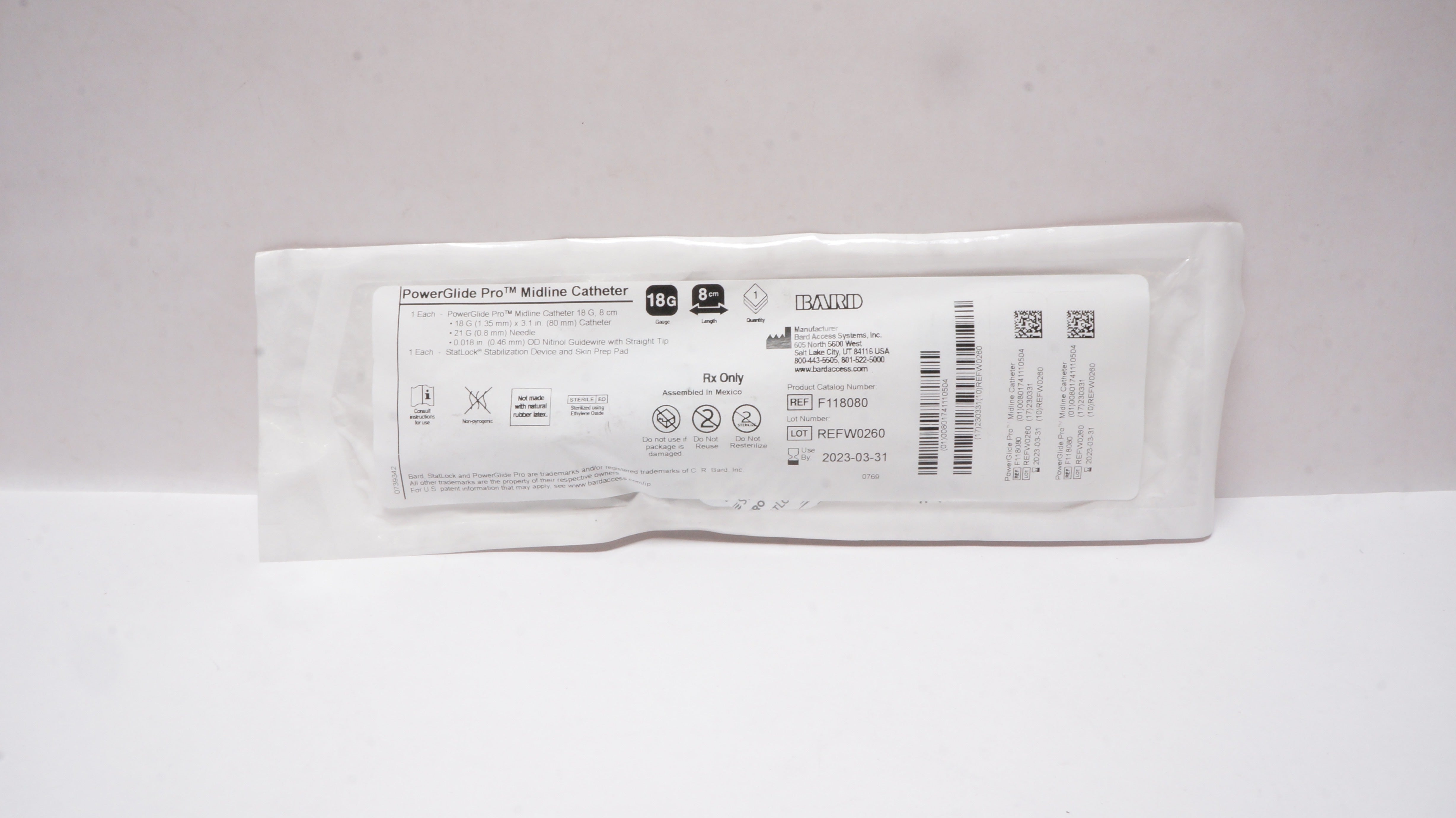 Bard F118080 PowerGlide Pro Midline Cath. 18G x 8cm (x)