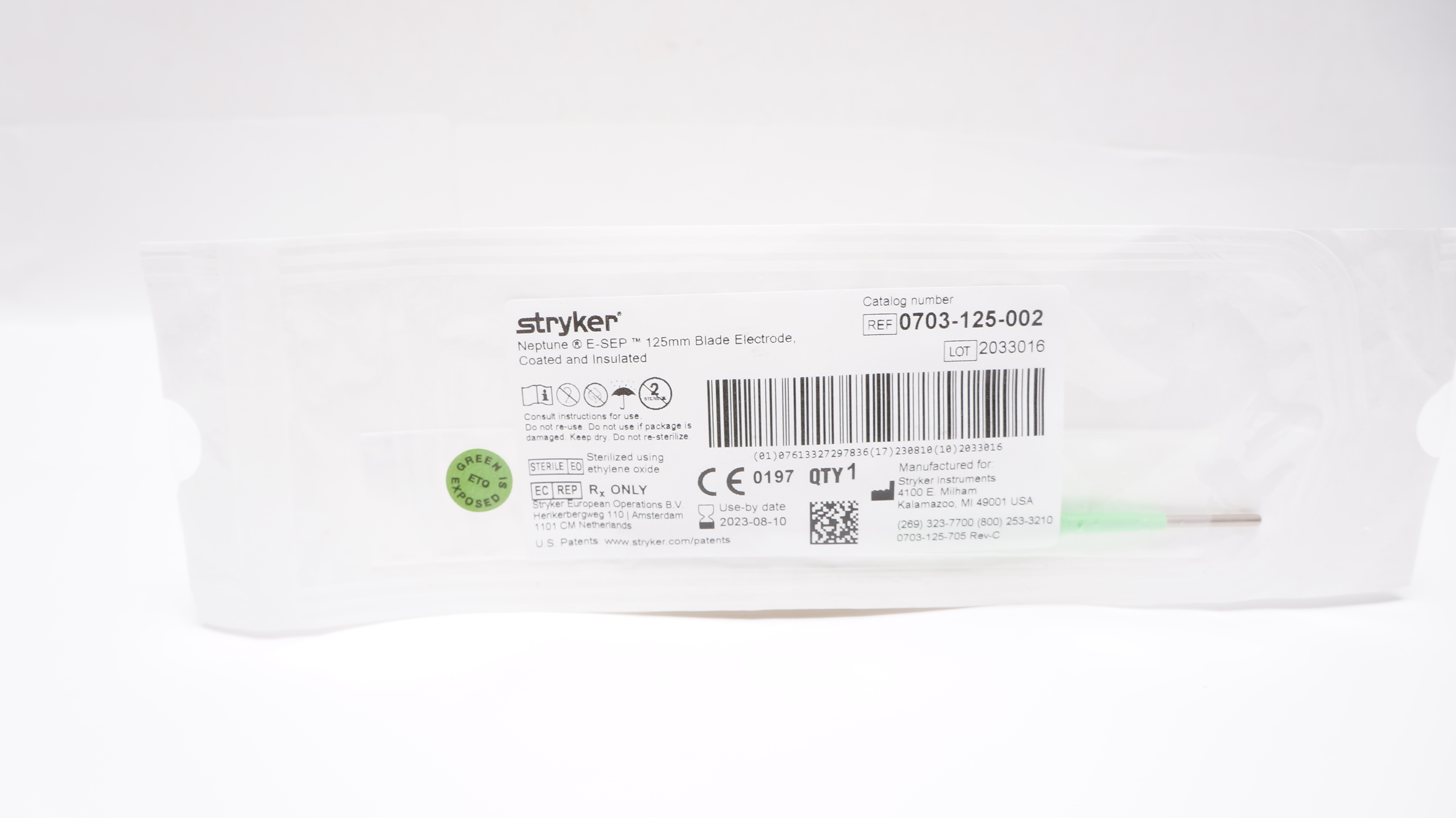 Stryker 0703-125-002 Neptune E-SEP 125mm Blade Electrode Coated, Insulated