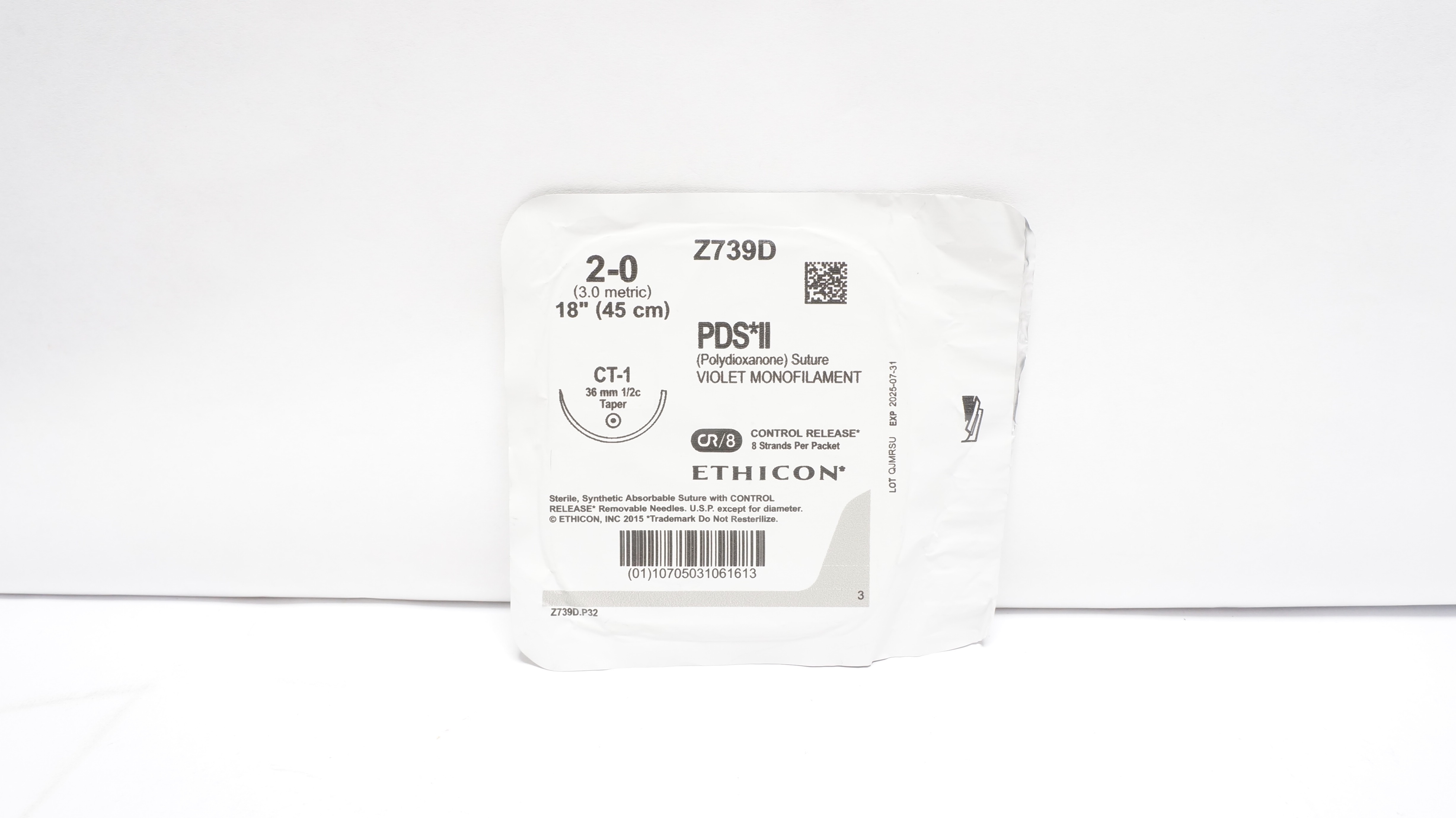 Ethicon Z739D 2-0 PDS II Polydioxanone Stre CT-1 36mm 1/2c Taper 18 inch CR/8(x)