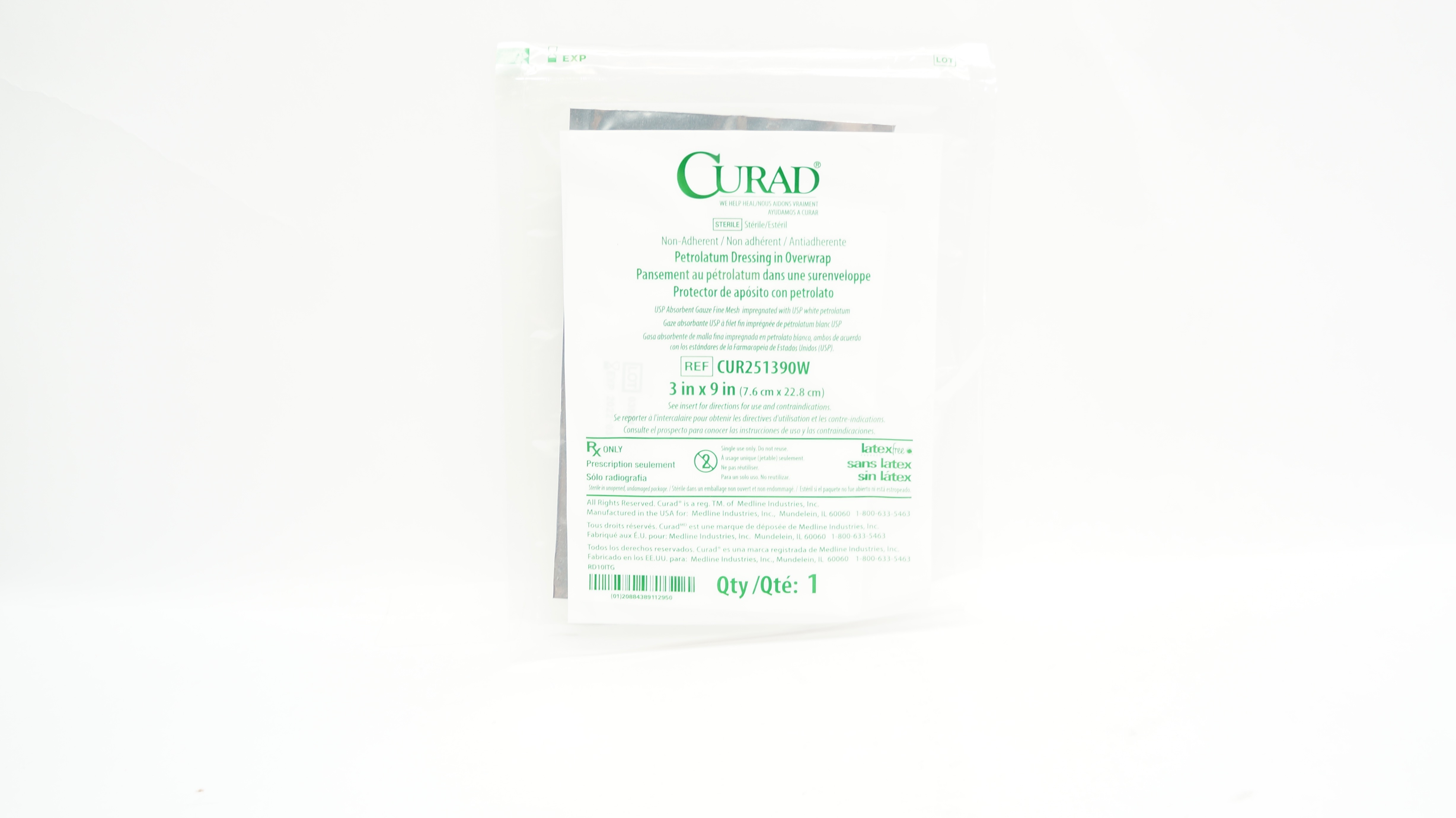 Medline CUR251390W Curad Petrolatum Dressing in Overwrap 3inch x 9inch (x)