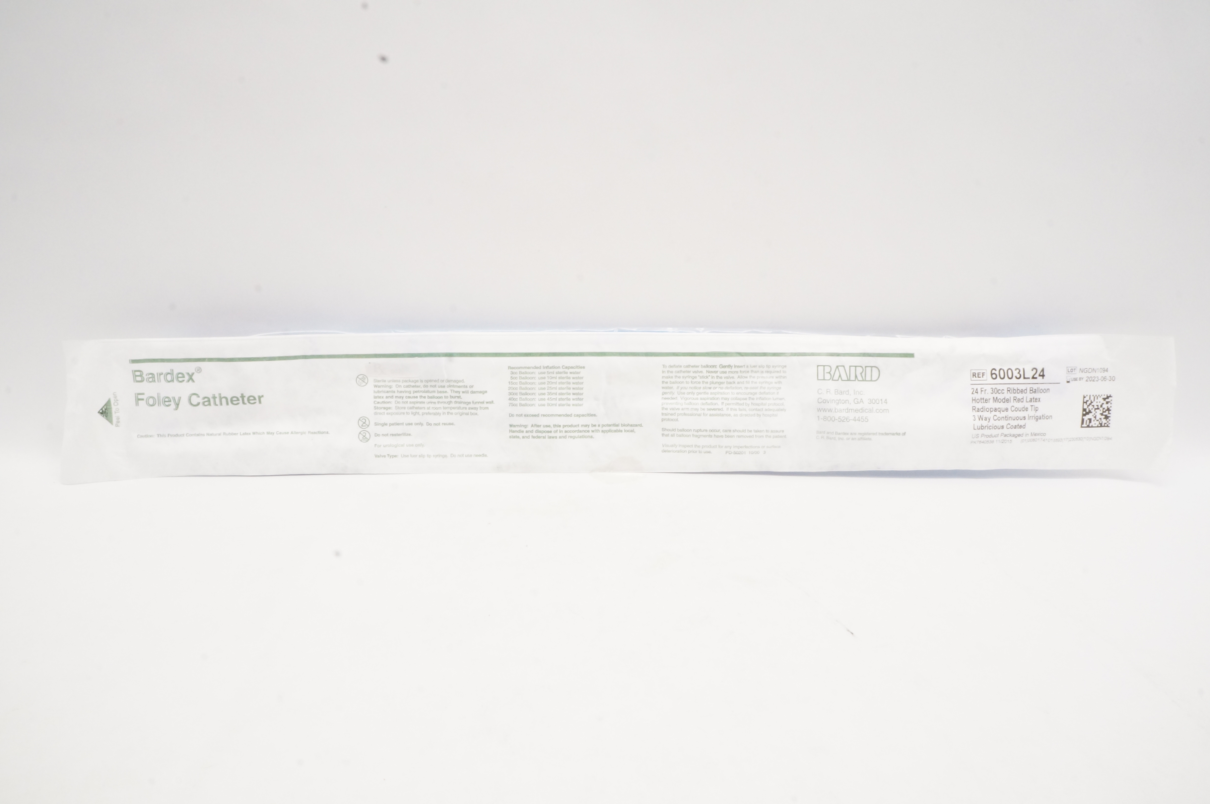 Bard 6003L24 Bardex Foley Cath. Ribbed Balloon Hotter Model 24Fr x 30cc