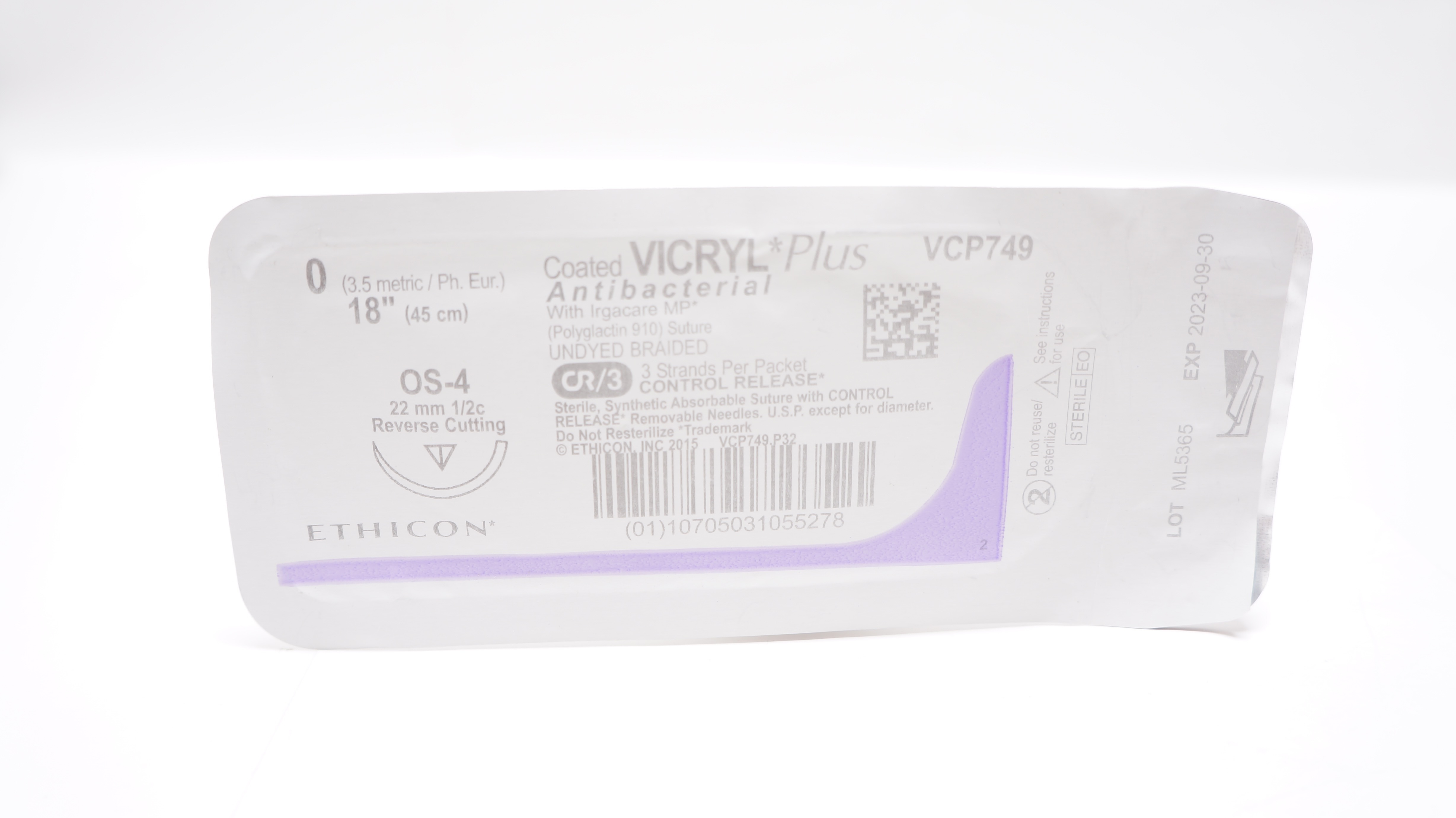 Ethicon  VCP749 0 Coated VICRYL, OS-4, 22mm 1/2c Reverse Cutting, 18inch (x)