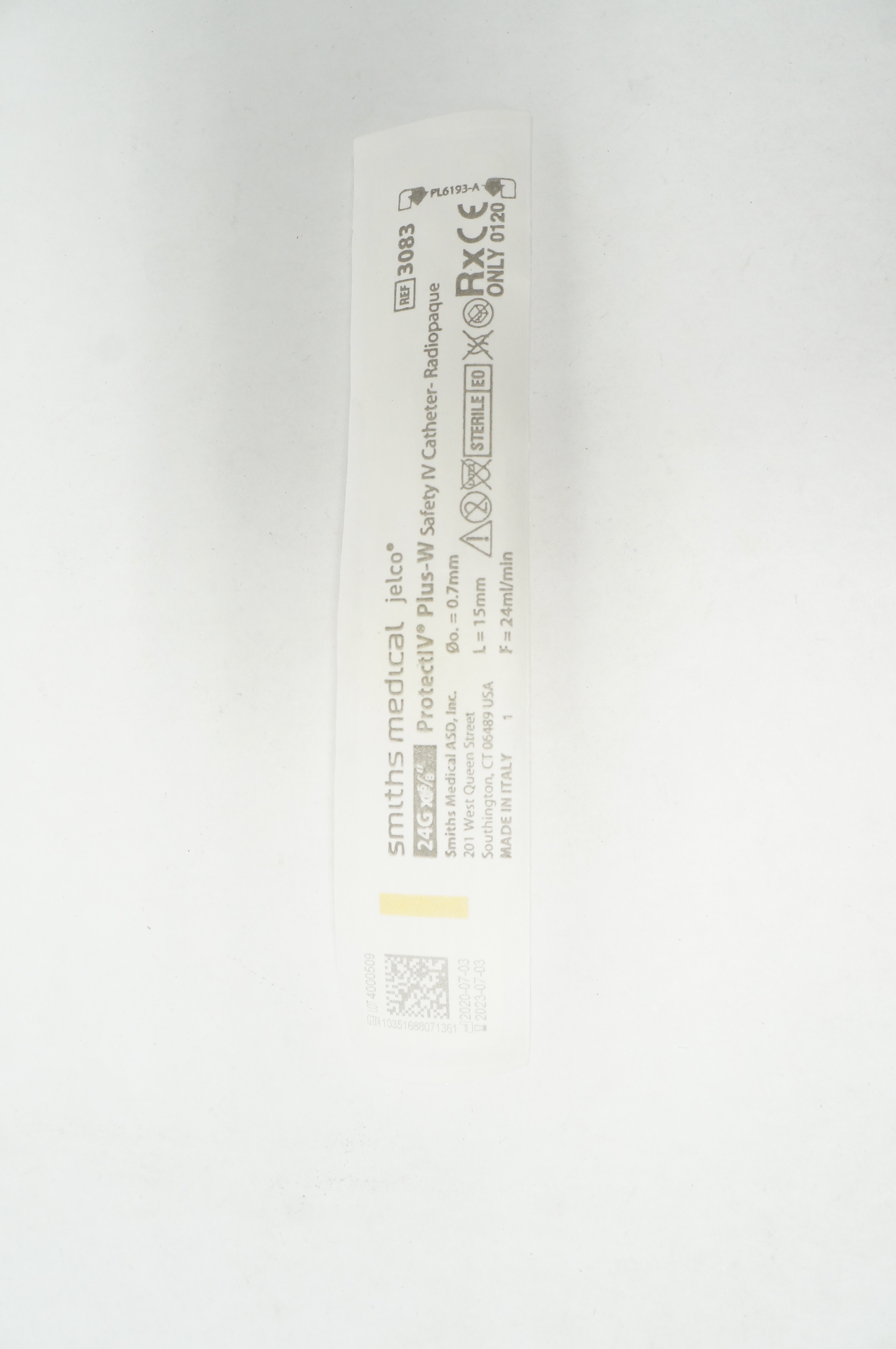 Smiths Medical 3083 Jelco Protect IV Plus-W Safety IV Cath. 24G x 5/8 inch