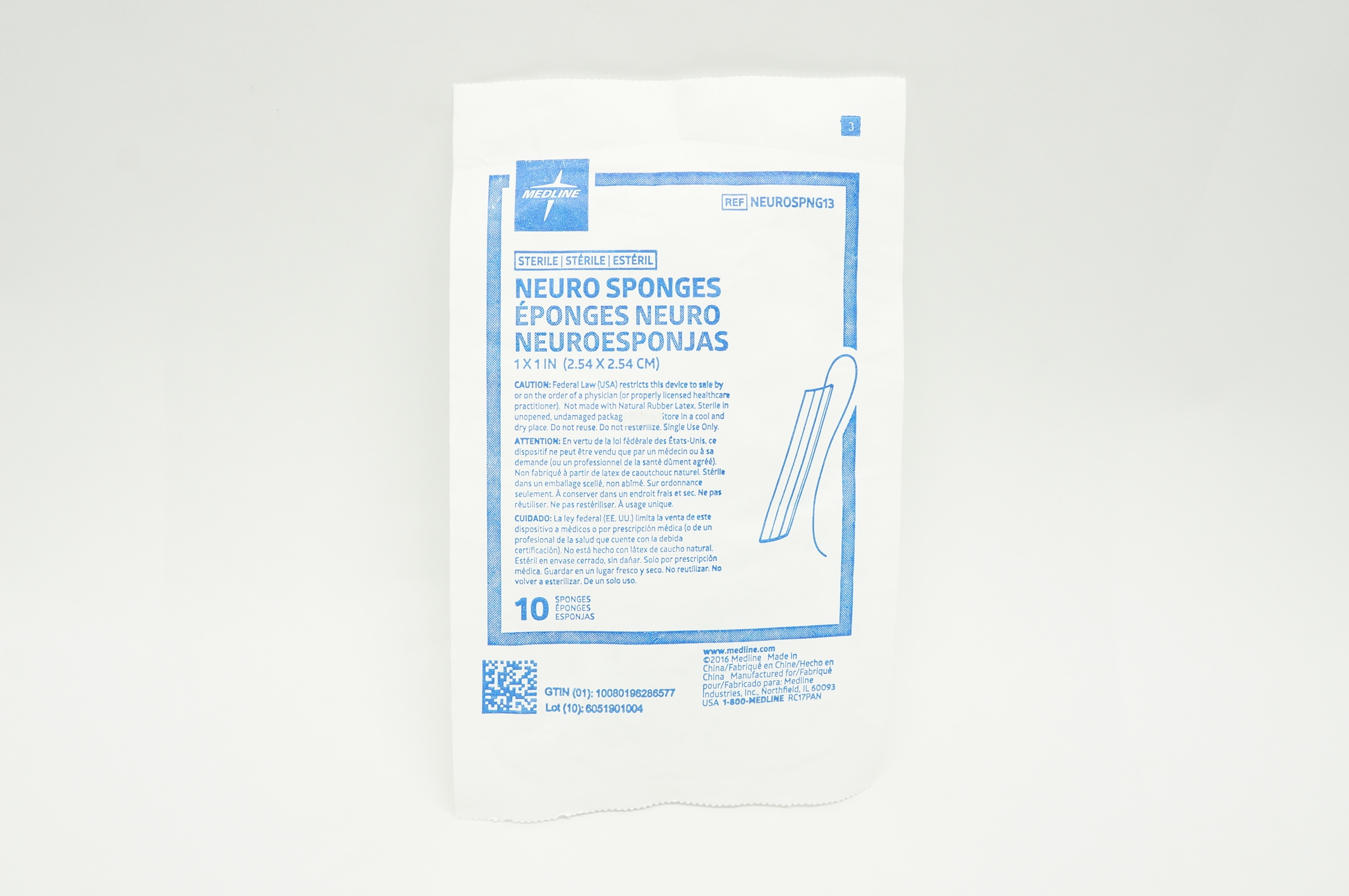 Medline NEUROSPNG13 Neuro Sponges, 1inch x 1inch - Pack of 10