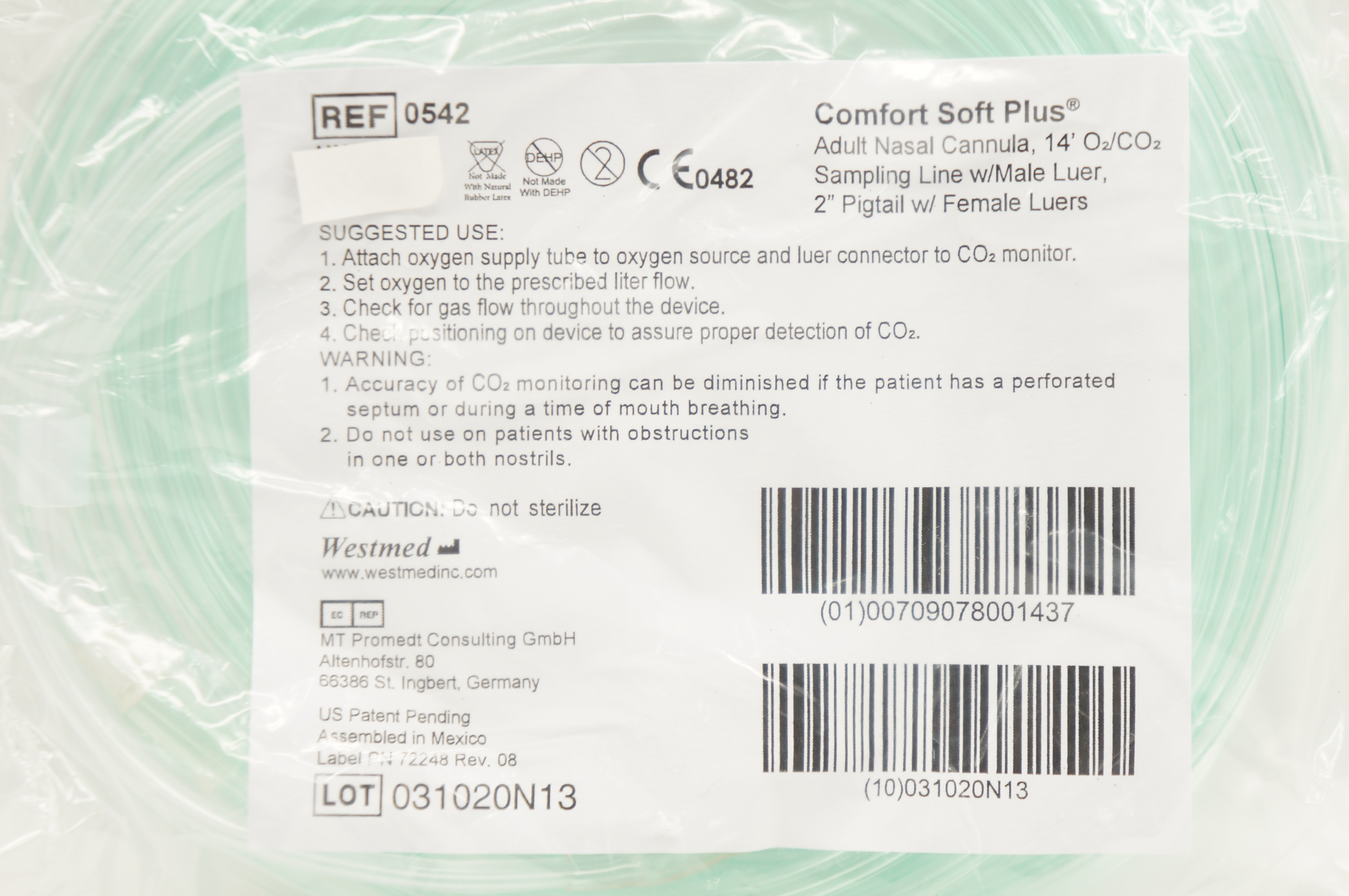 Westmed 0542 Comfort Soft Plus Adult Nasal Cannula 14Ft. O2/CO2