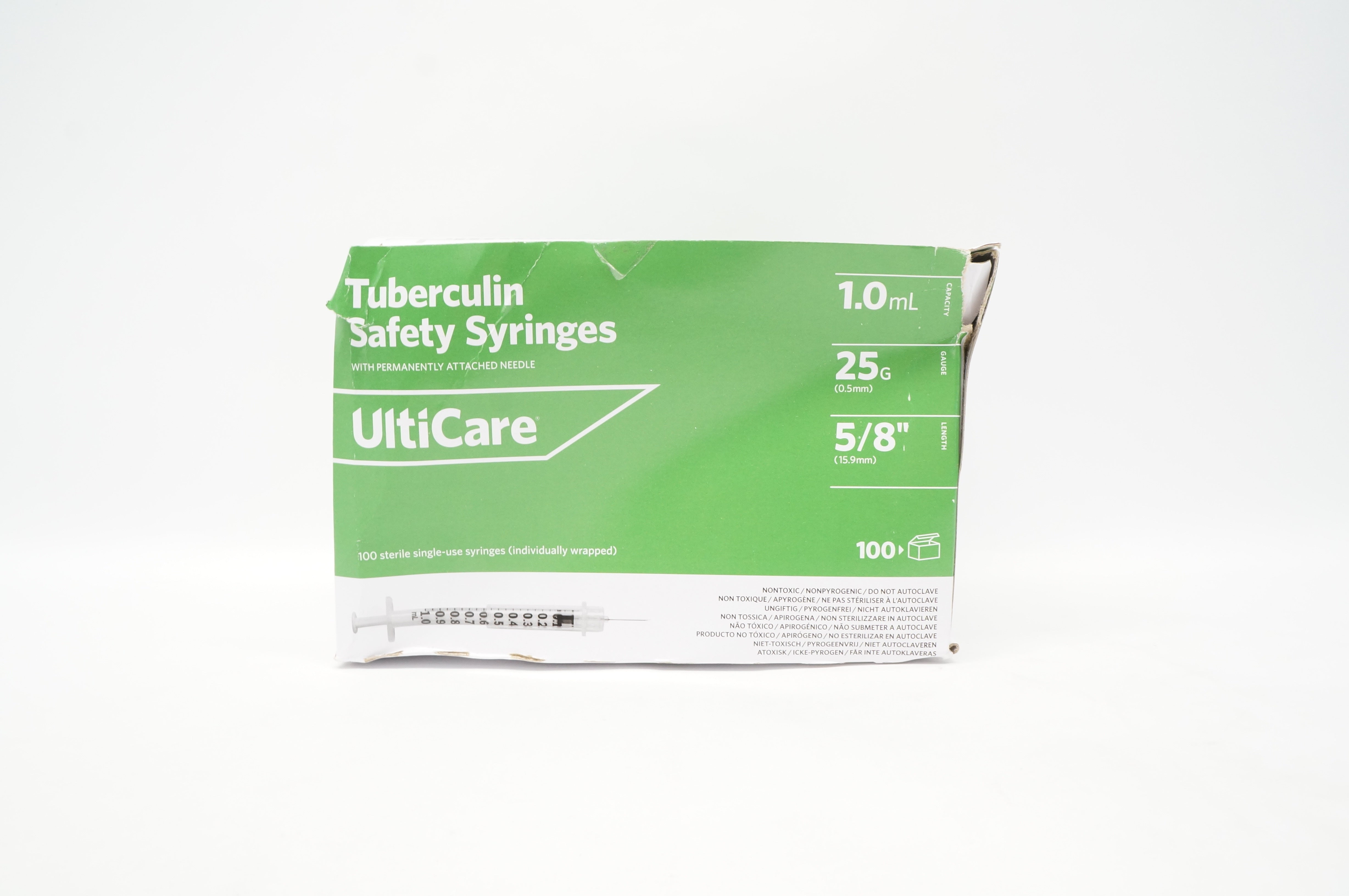 UltiCare Tuberculin Safety Syringes 1.0mL x 25G x 5/8 inch - Box of 100