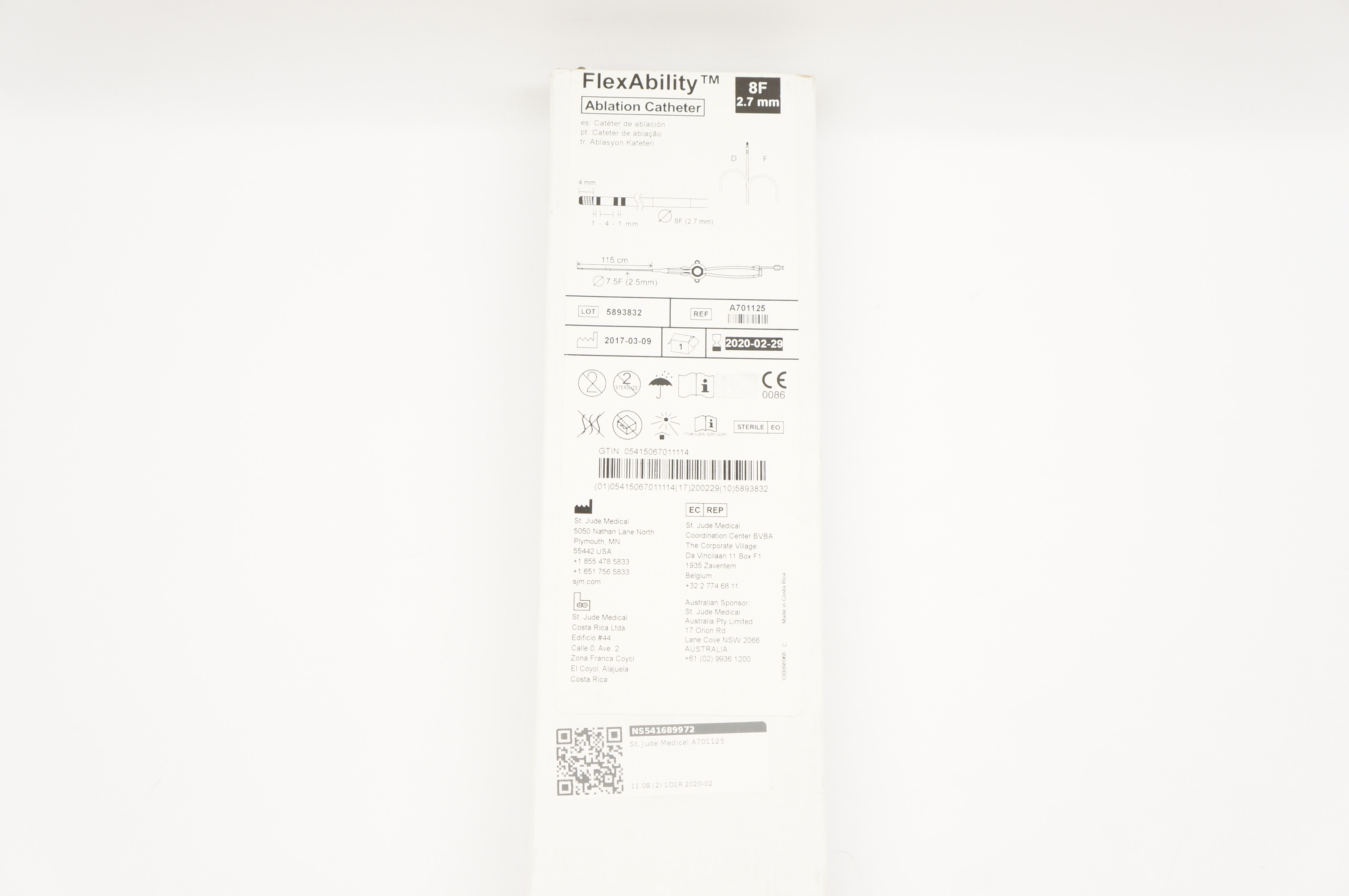 St. Jude Medical A701125 FlexAbility Ablation Cath. 8F, 2.7mm