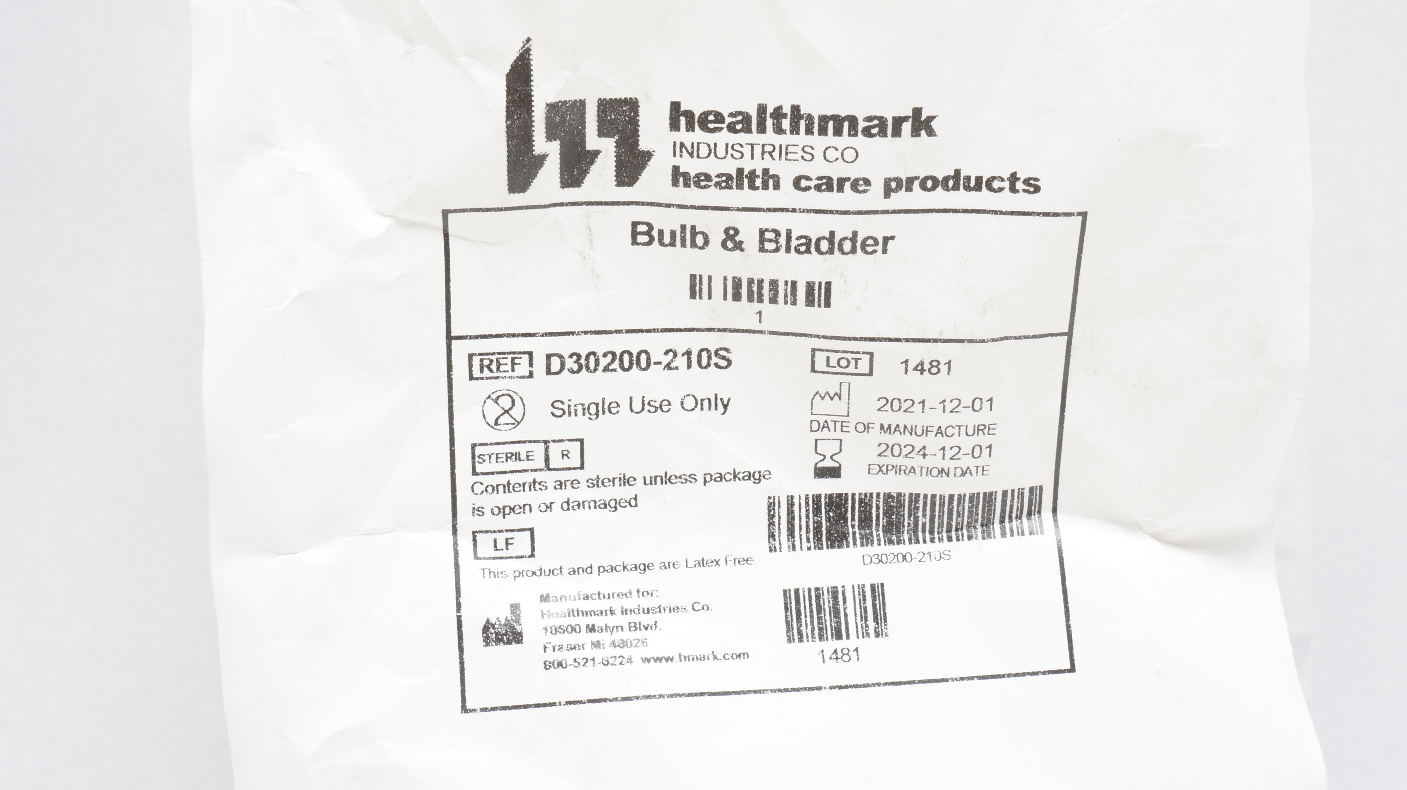 Healthmark Industries D30200-210S Bulb & Bladder